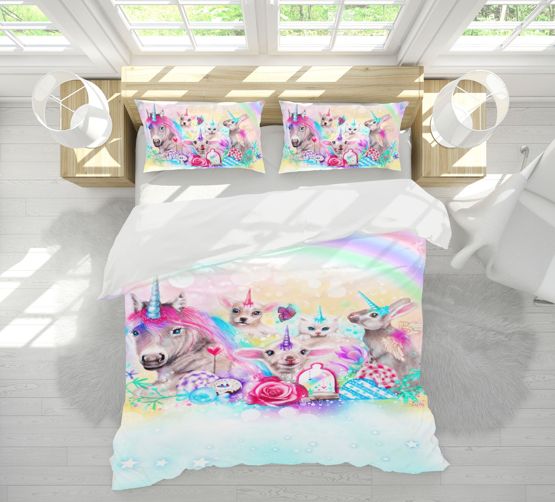 3D Rainbow Unicorn Bunny 8626 Sheena Pike Bedding Bed Pillowcases Quilt Cover Duvet Cover