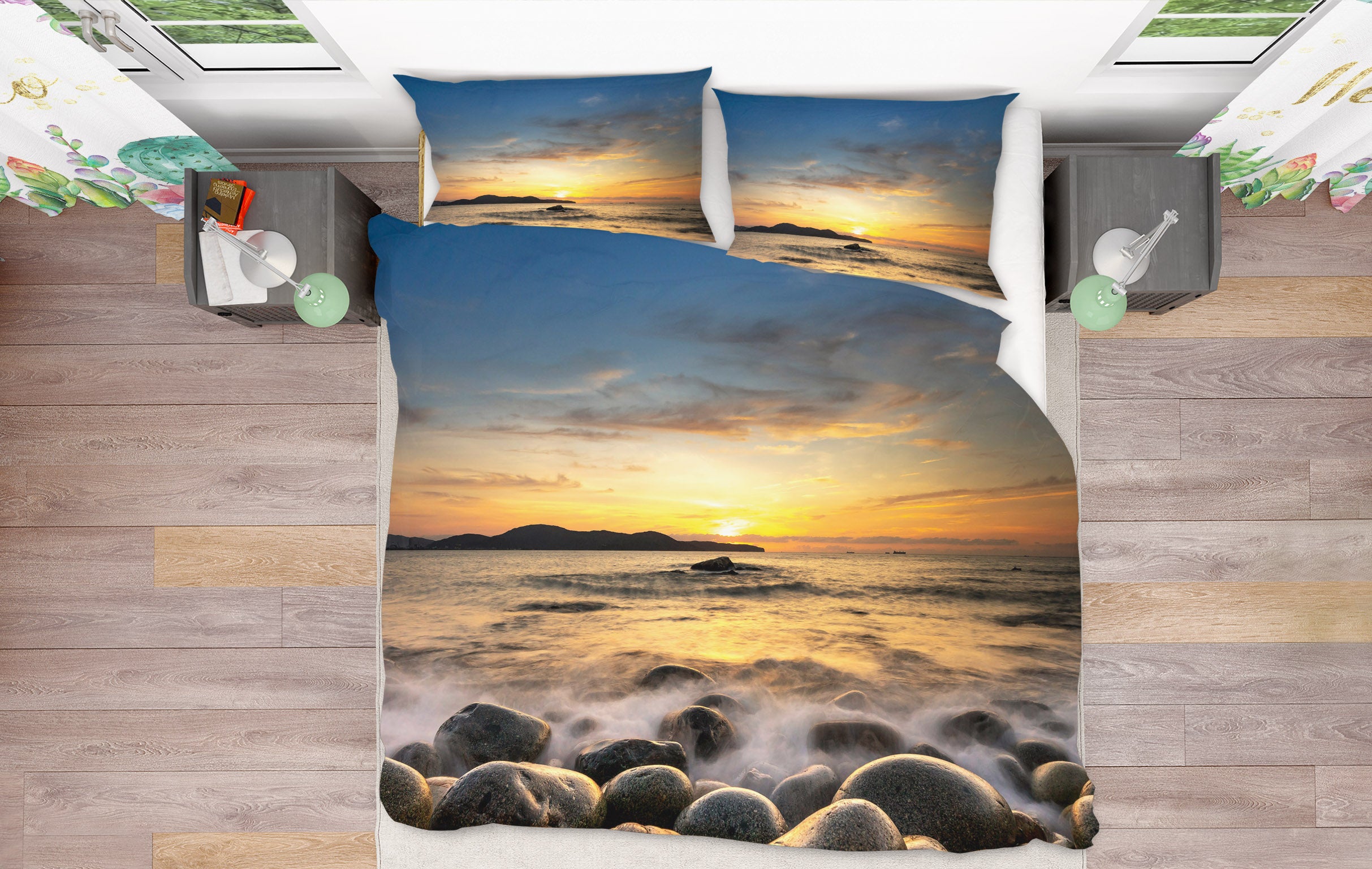 3D Stone Sea 16054 Bed Pillowcases Quilt