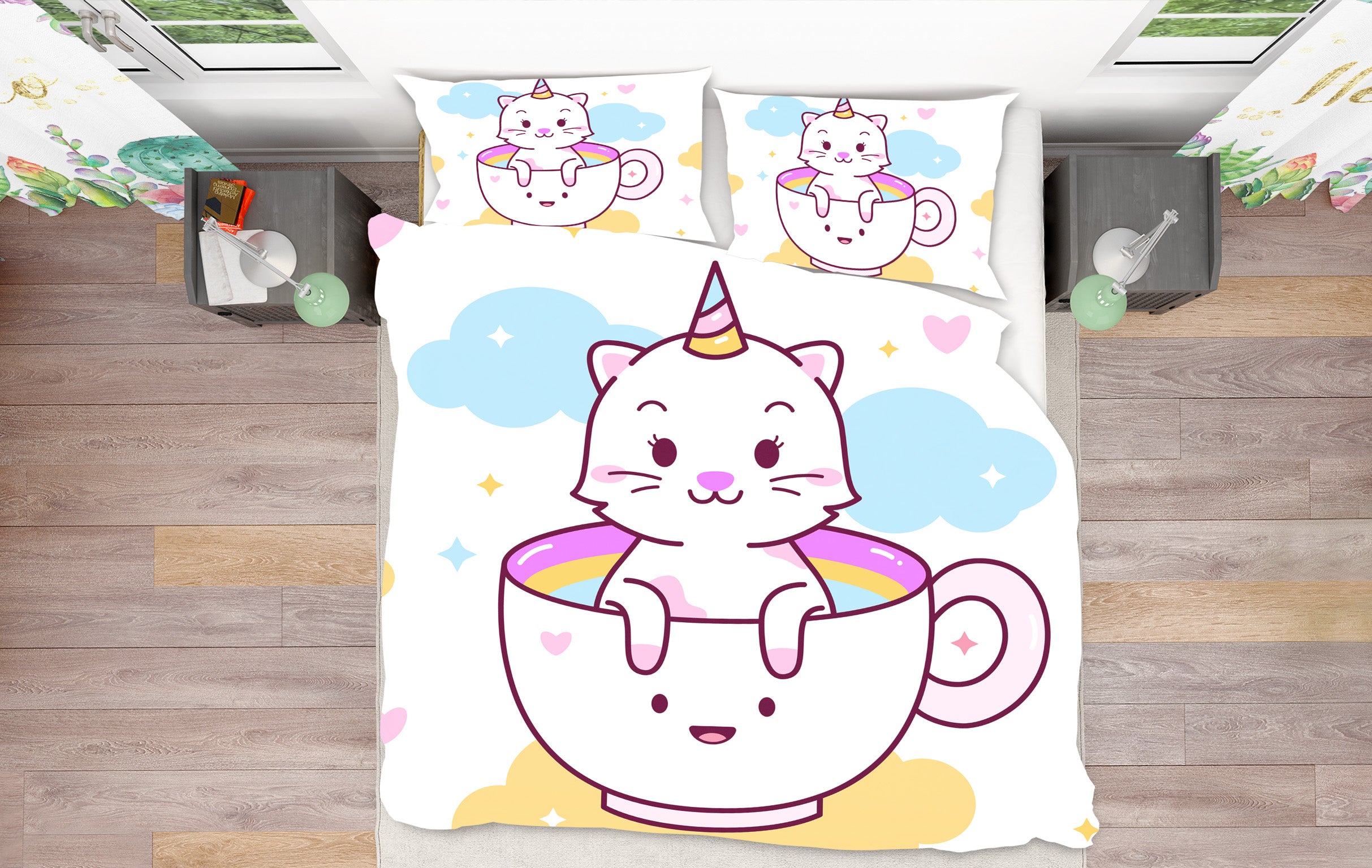 3D Cup Cat 59073 Bed Pillowcases Quilt