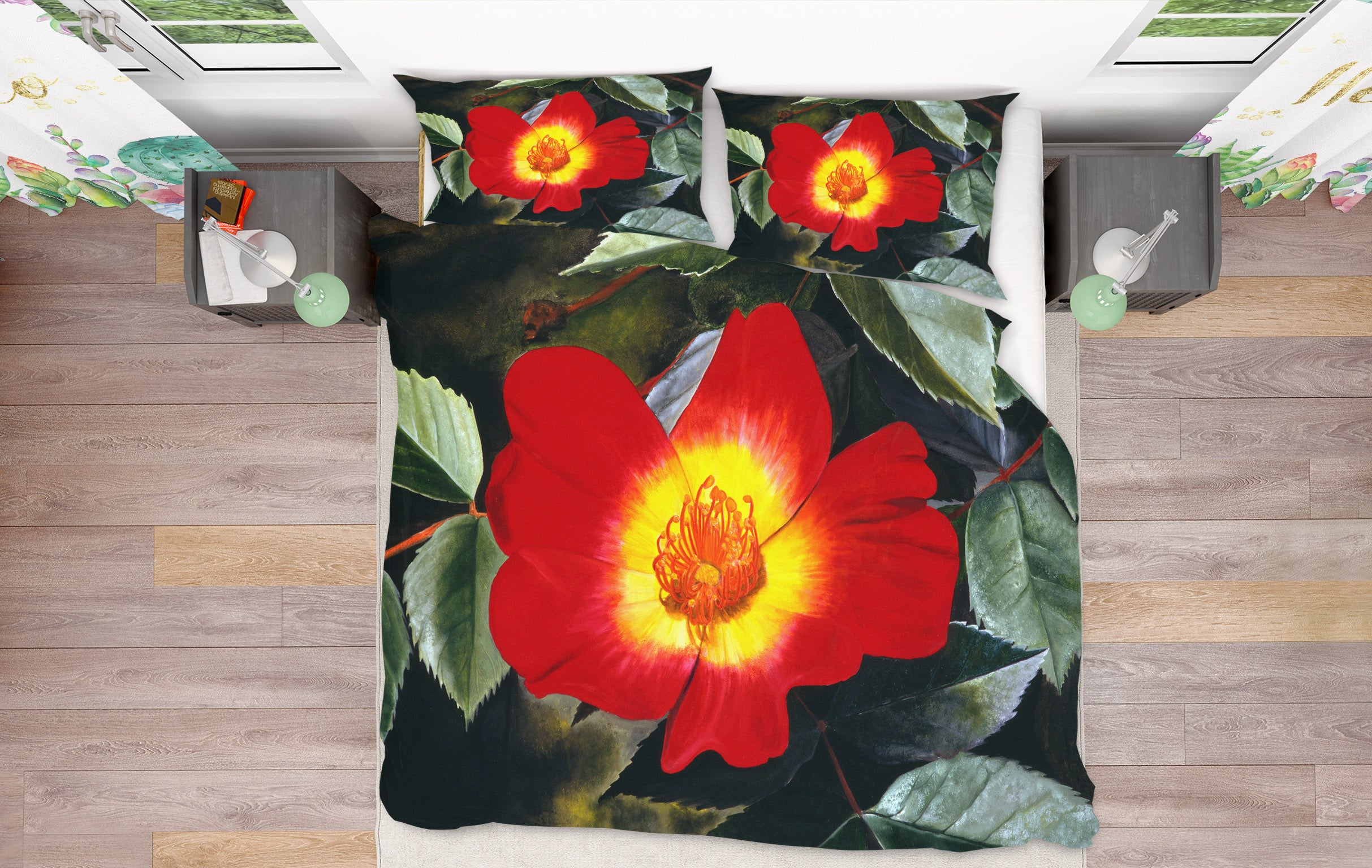 3D Red Flowers 11059 Matthew Holden Bates Bedding Bed Pillowcases Quilt