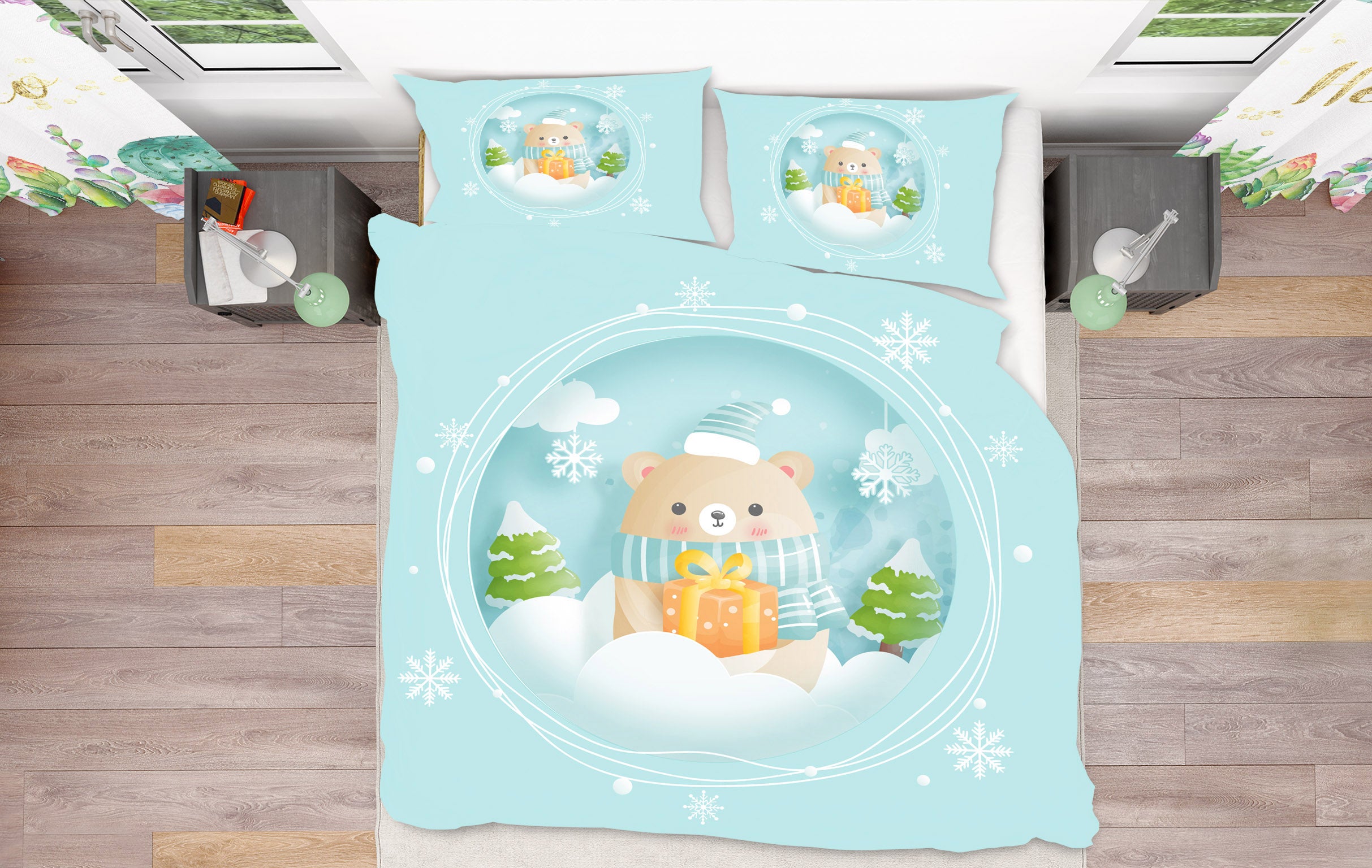 3D Snow Tree Bear 58238 Bed Pillowcases Quilt