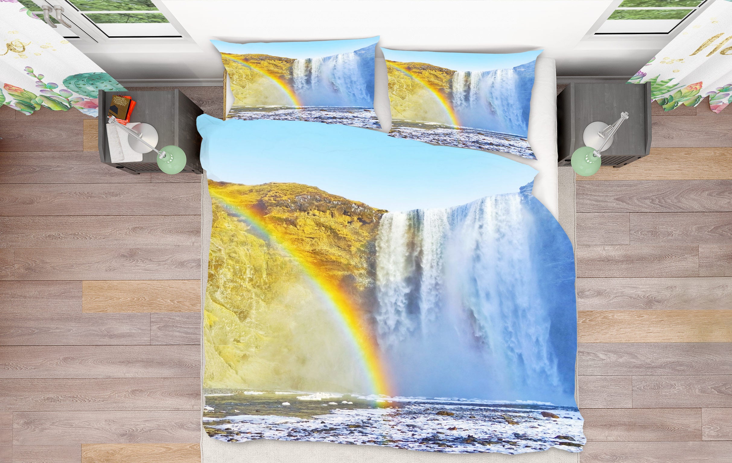 3D Waterfall Rainbow 15151 Bed Pillowcases Quilt
