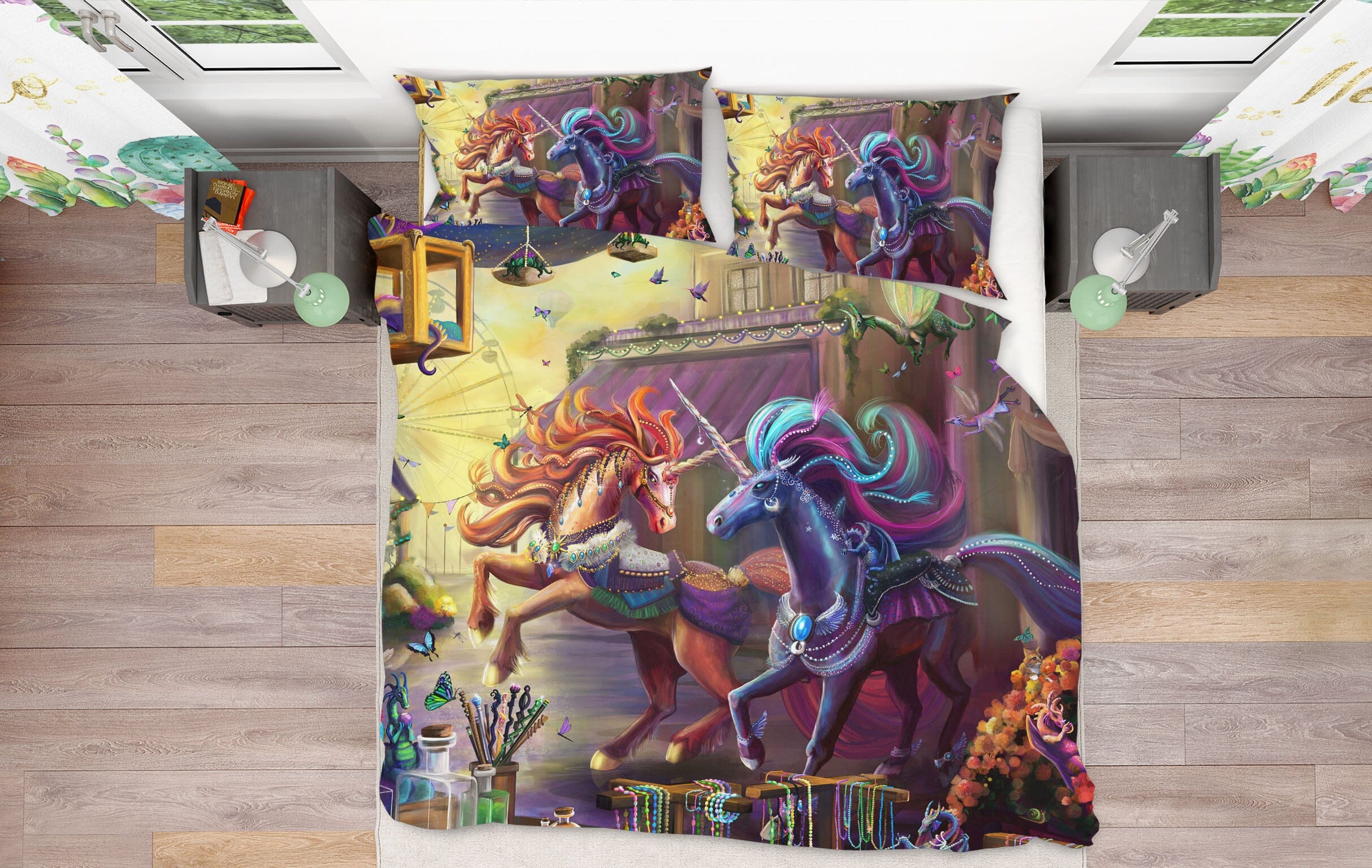 3D Running Unicorn 128 Rose Catherine Khan Bedding Bed Pillowcases Quilt Quiet Covers AJ Creativity Home