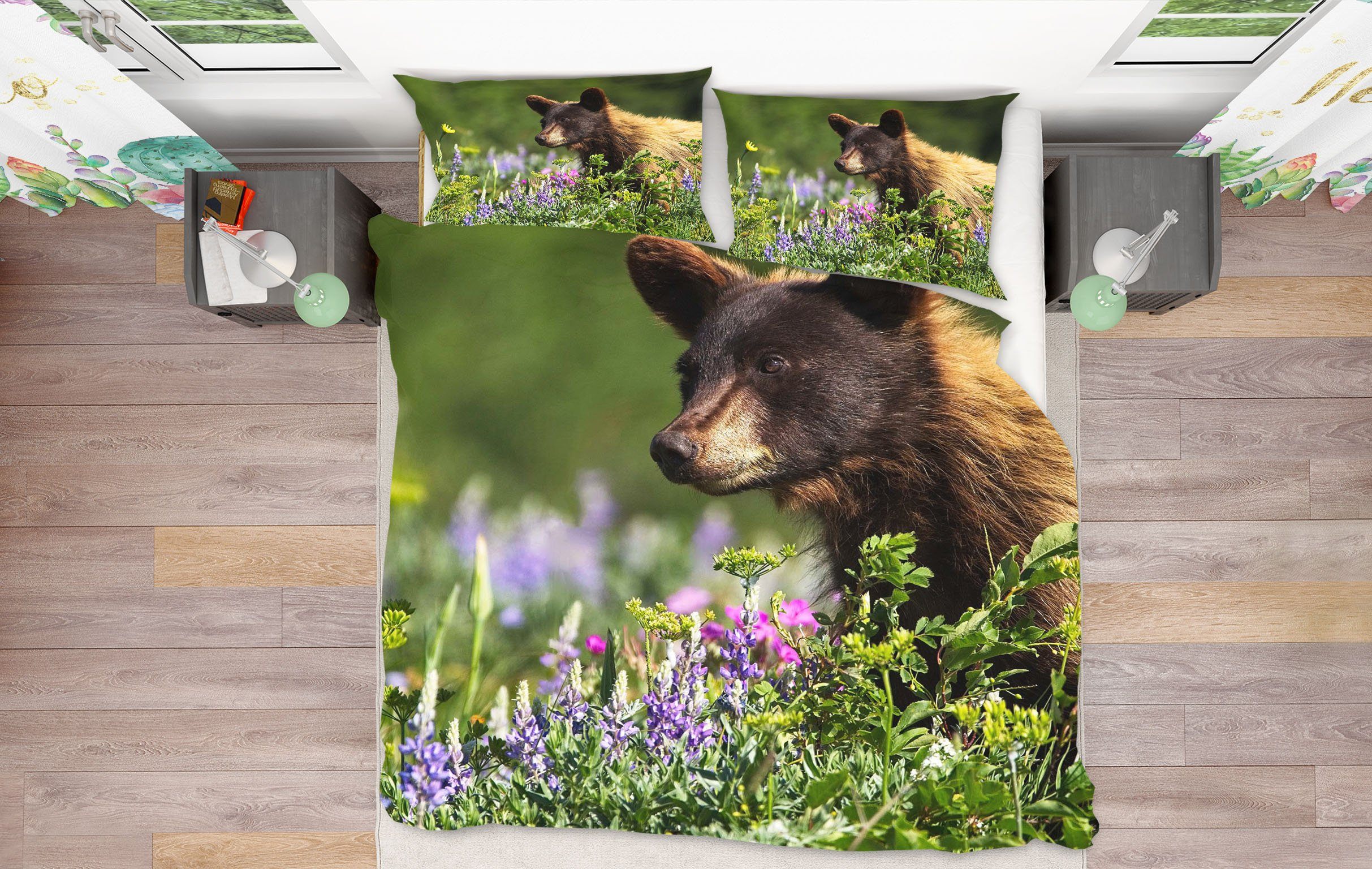 3D Bear Cub 2104 Kathy Barefield Bedding Bed Pillowcases Quilt Quiet Covers AJ Creativity Home