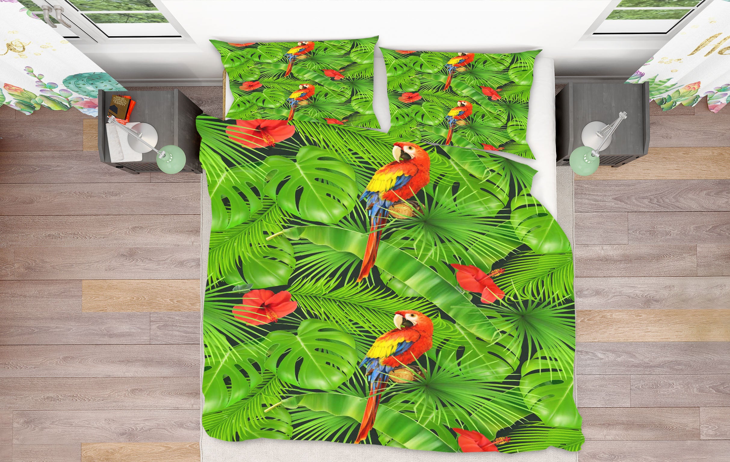 3D Parrot Leaves 60151 Bed Pillowcases Quilt