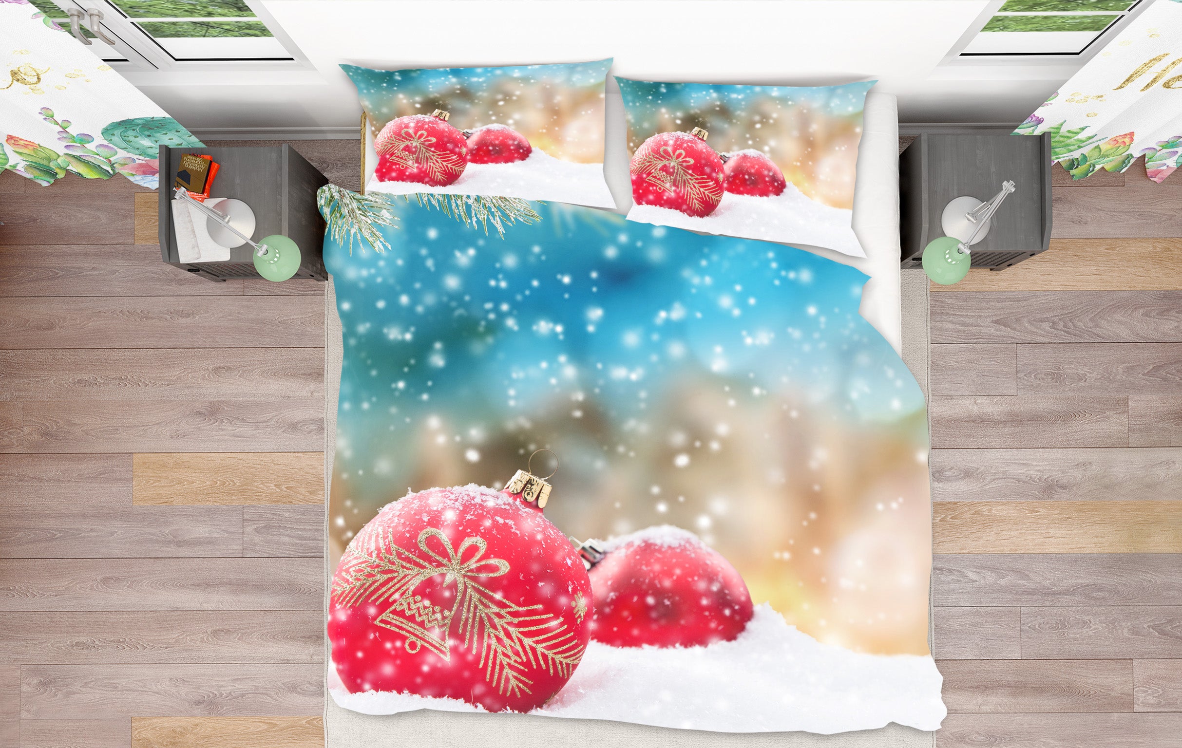 3D Snow Red Ball Pendant 51093 Christmas Quilt Duvet Cover Xmas Bed Pillowcases