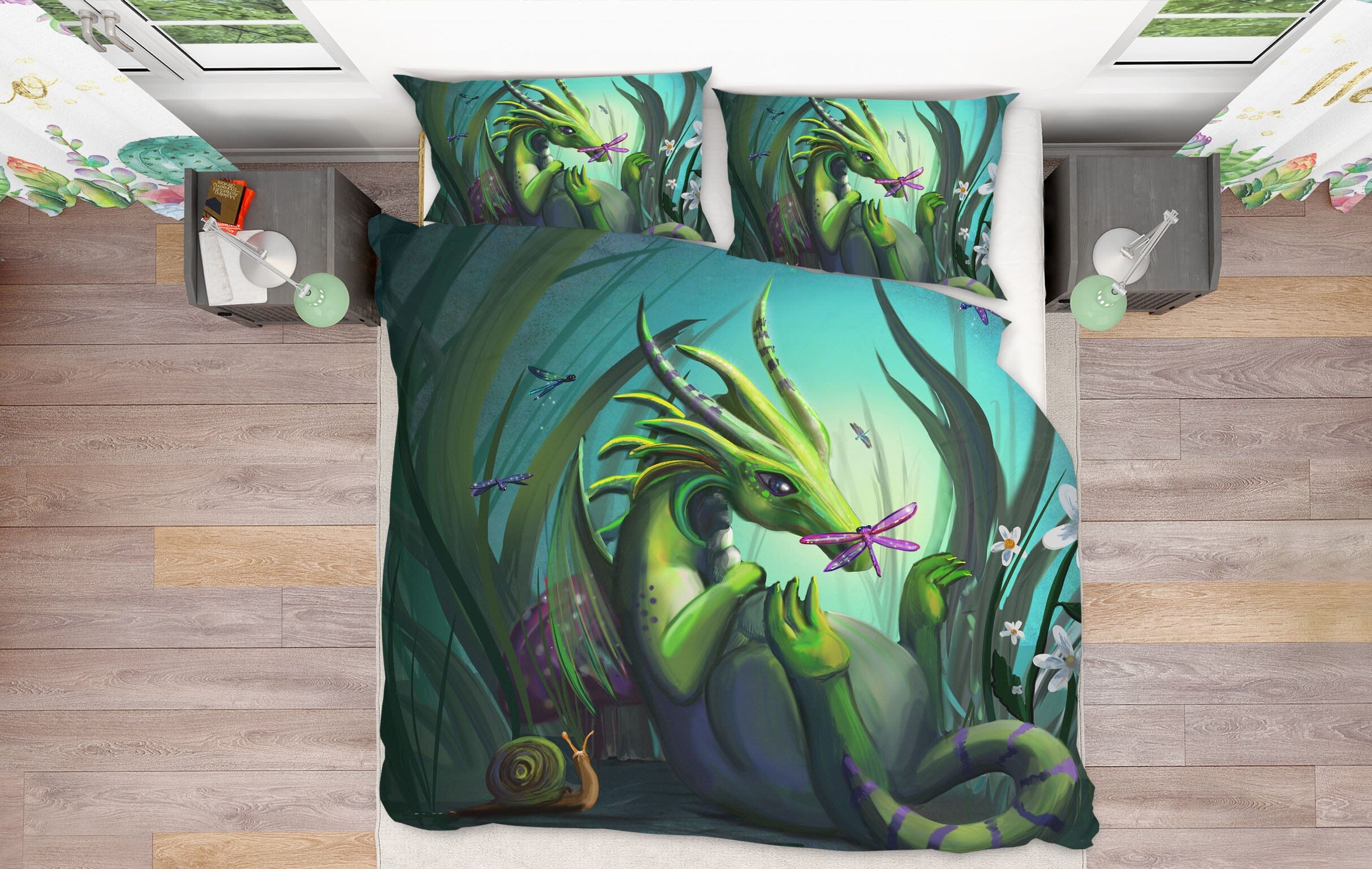 3D Green Dragon 102 Rose Catherine Khan Bedding Bed Pillowcases Quilt Quiet Covers AJ Creativity Home