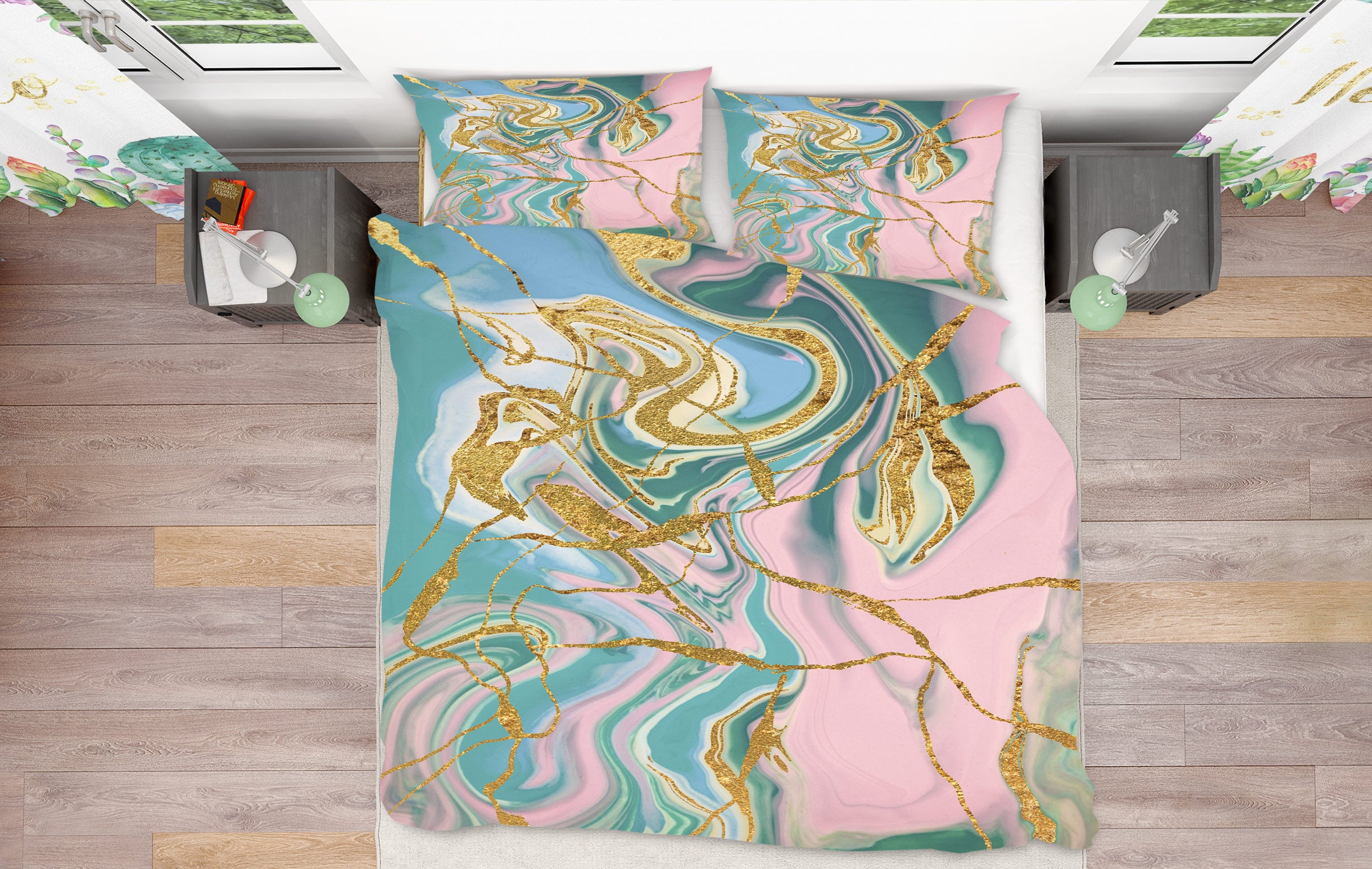3D Pink Green Golden Texture 60013 Bed Pillowcases Quilt