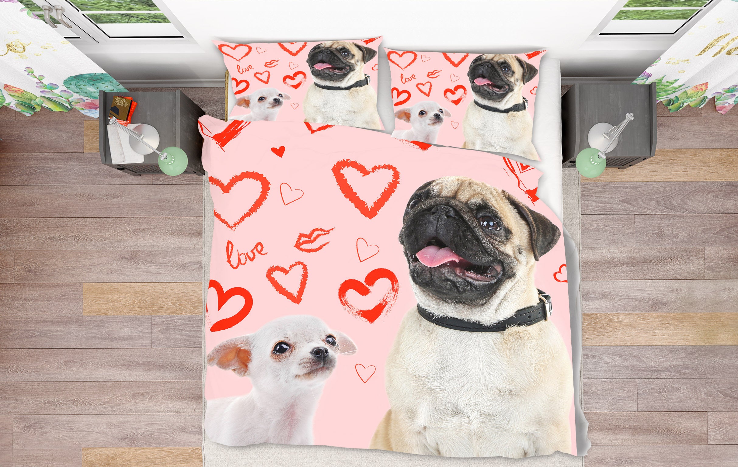 3D Heart Pug Dog 14206 Bed Pillowcases Quilt