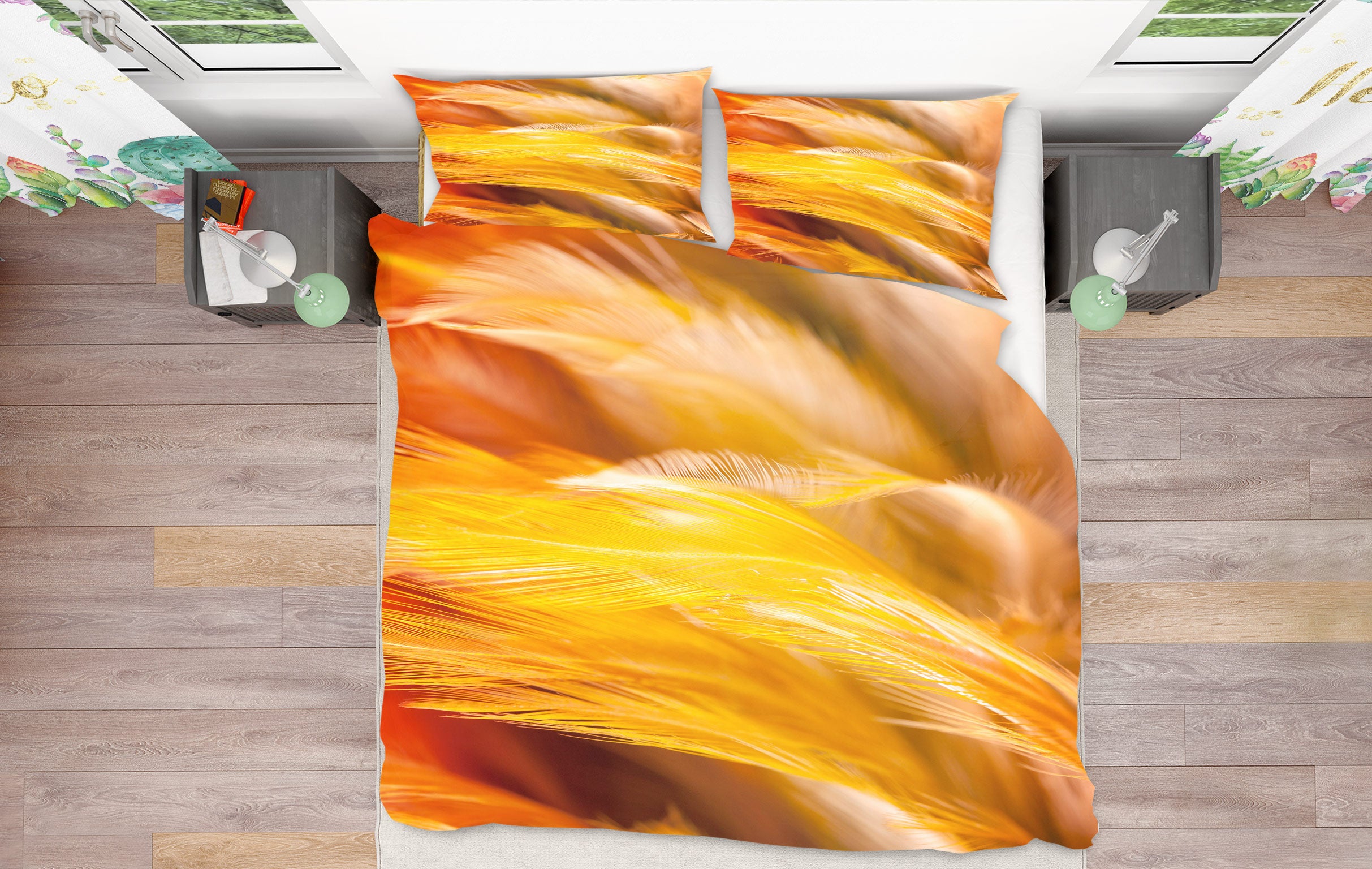3D Golden Feather 60040 Bed Pillowcases Quilt