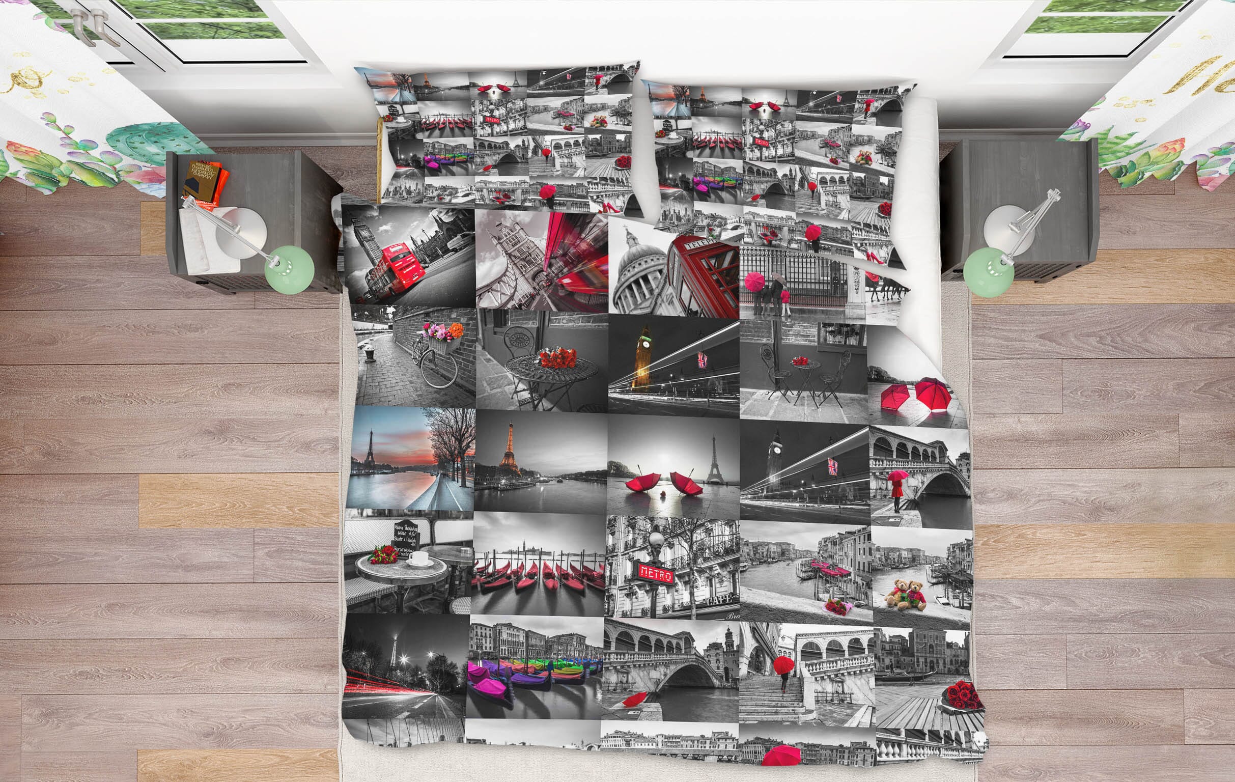 3D Red Bus Umbrella 1001 Assaf Frank Bedding Bed Pillowcases Quilt Quiet Covers AJ Creativity Home