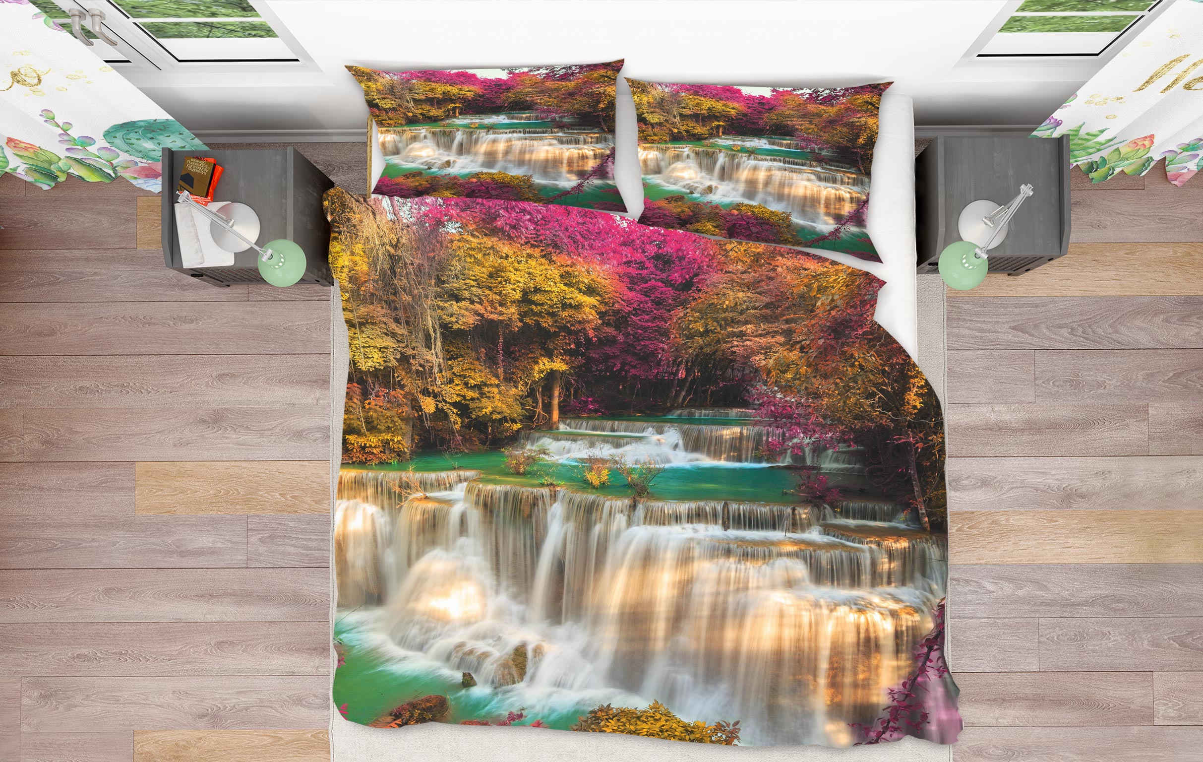 3D Waterfall Trees 15113 Bed Pillowcases Quilt
