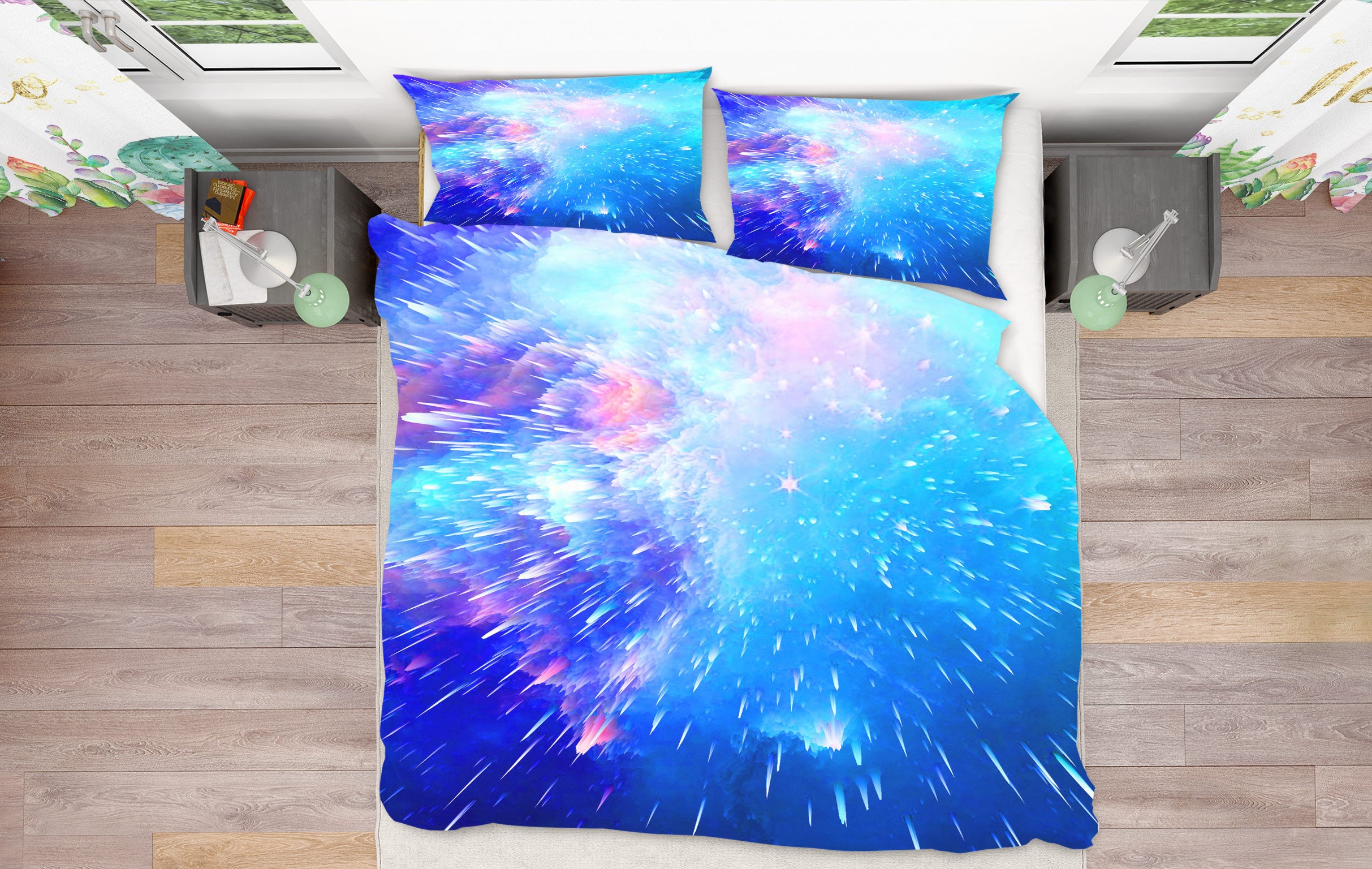 3D Blue Firework 16088 Bed Pillowcases Quilt