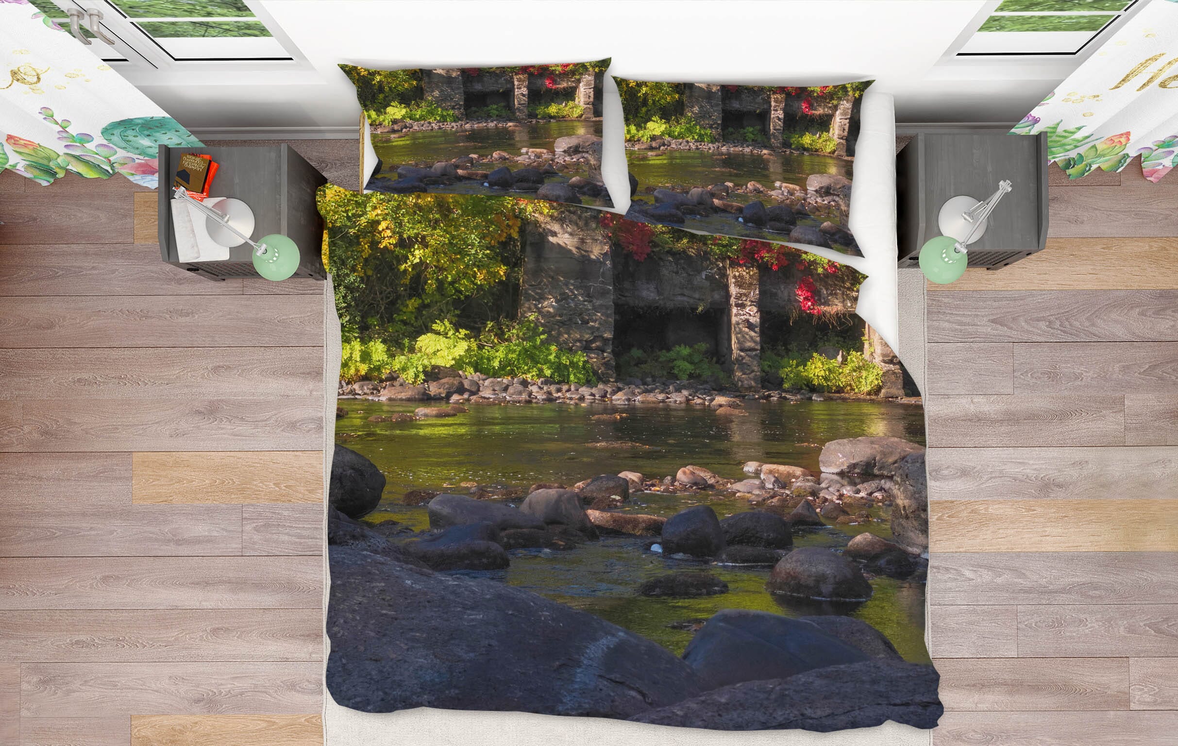 3D Green Leaves Stone 1017 Jerry LoFaro bedding Bed Pillowcases Quilt Quiet Covers AJ Creativity Home
