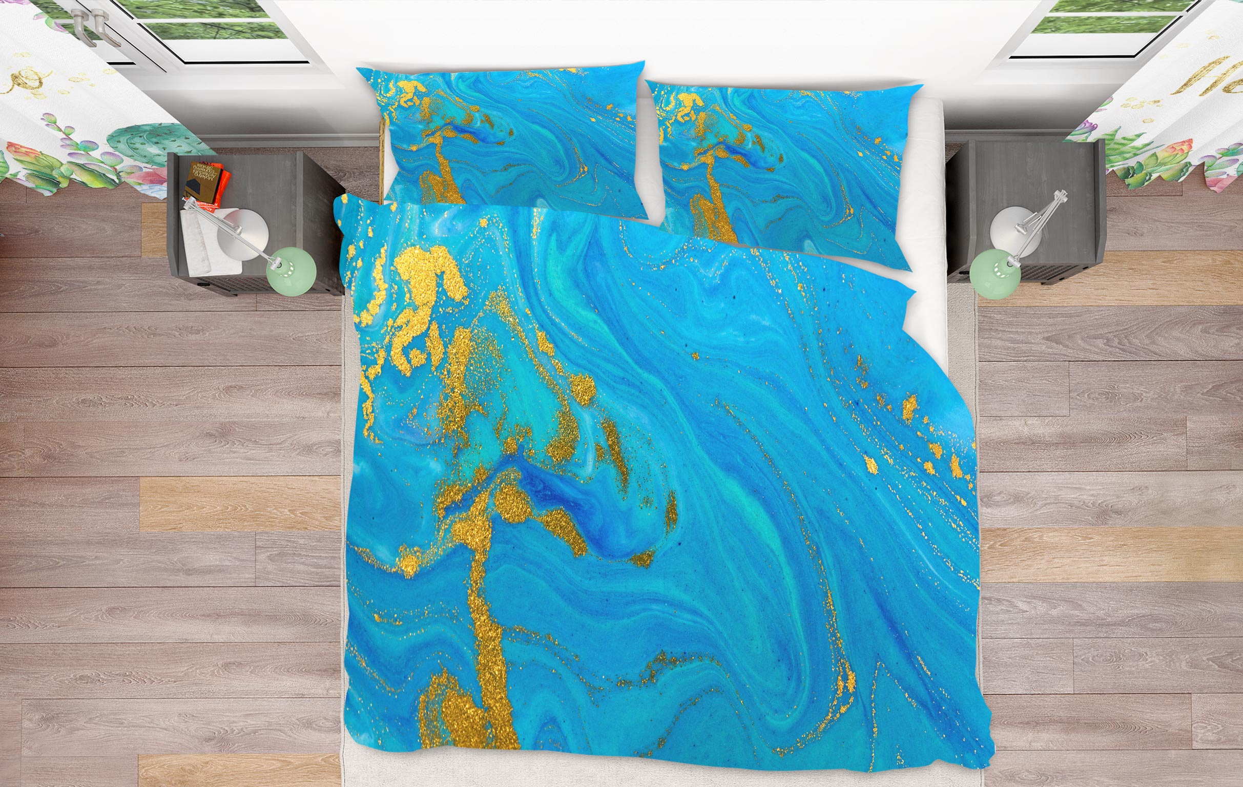 3D Blue Golden Texture 59135 Bed Pillowcases Quilt