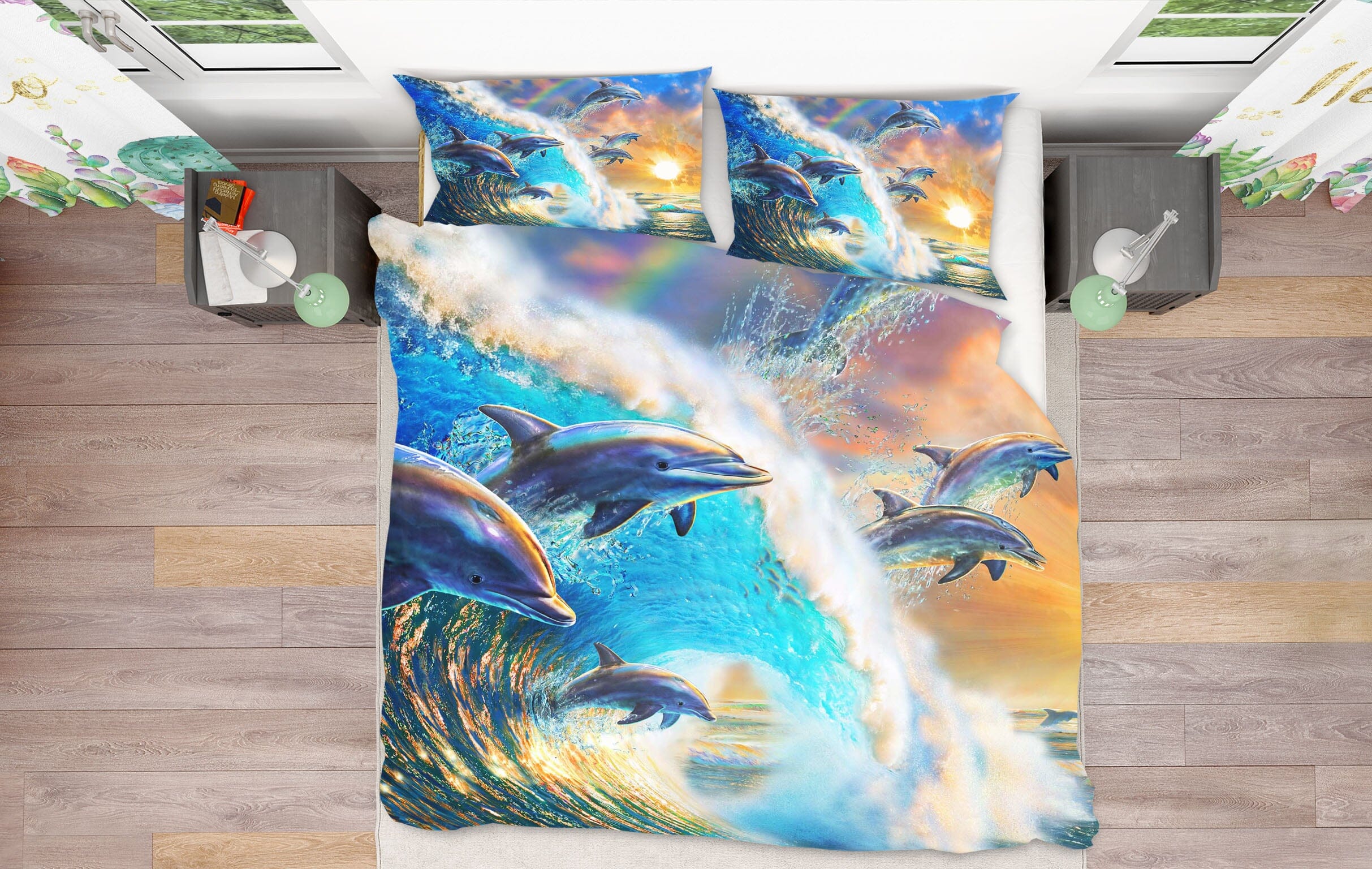 3D Dolphin Wave 2040 Adrian Chesterman Bedding Bed Pillowcases Quilt Quiet Covers AJ Creativity Home