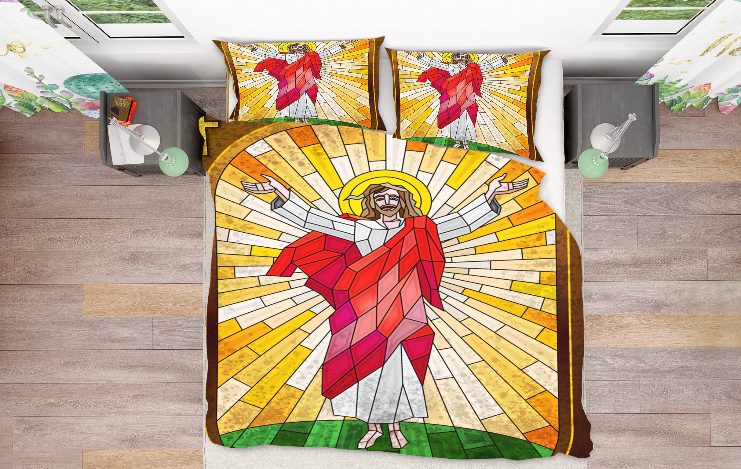 3D Blocky Jesus Statue 13165 Bed Pillowcases Quilt