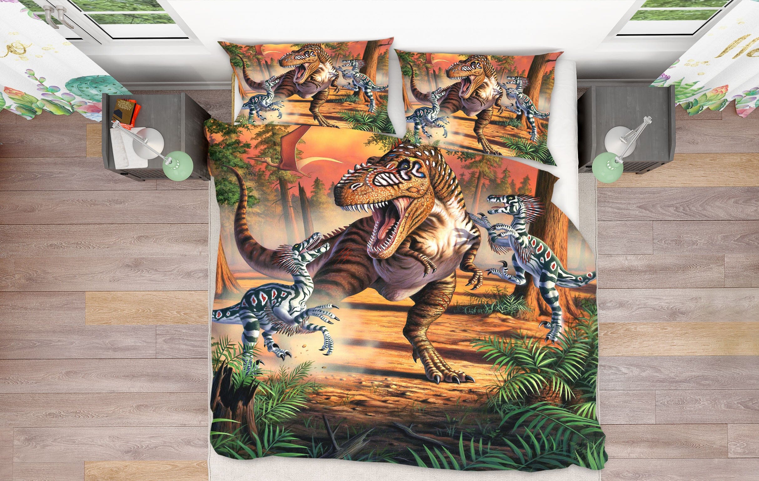 3D Dino Battle 2103 Jerry LoFaro bedding Bed Pillowcases Quilt Quiet Covers AJ Creativity Home