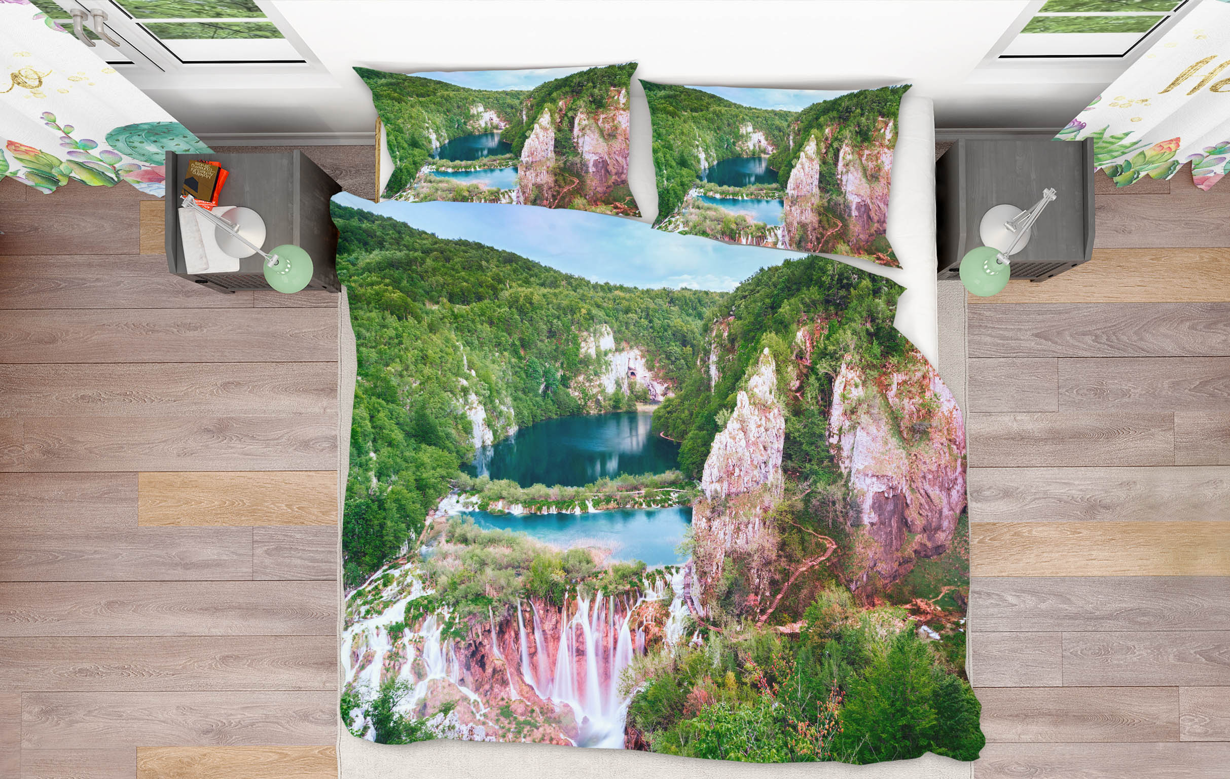 3D Mountain Waterfall 16050 Bed Pillowcases Quilt