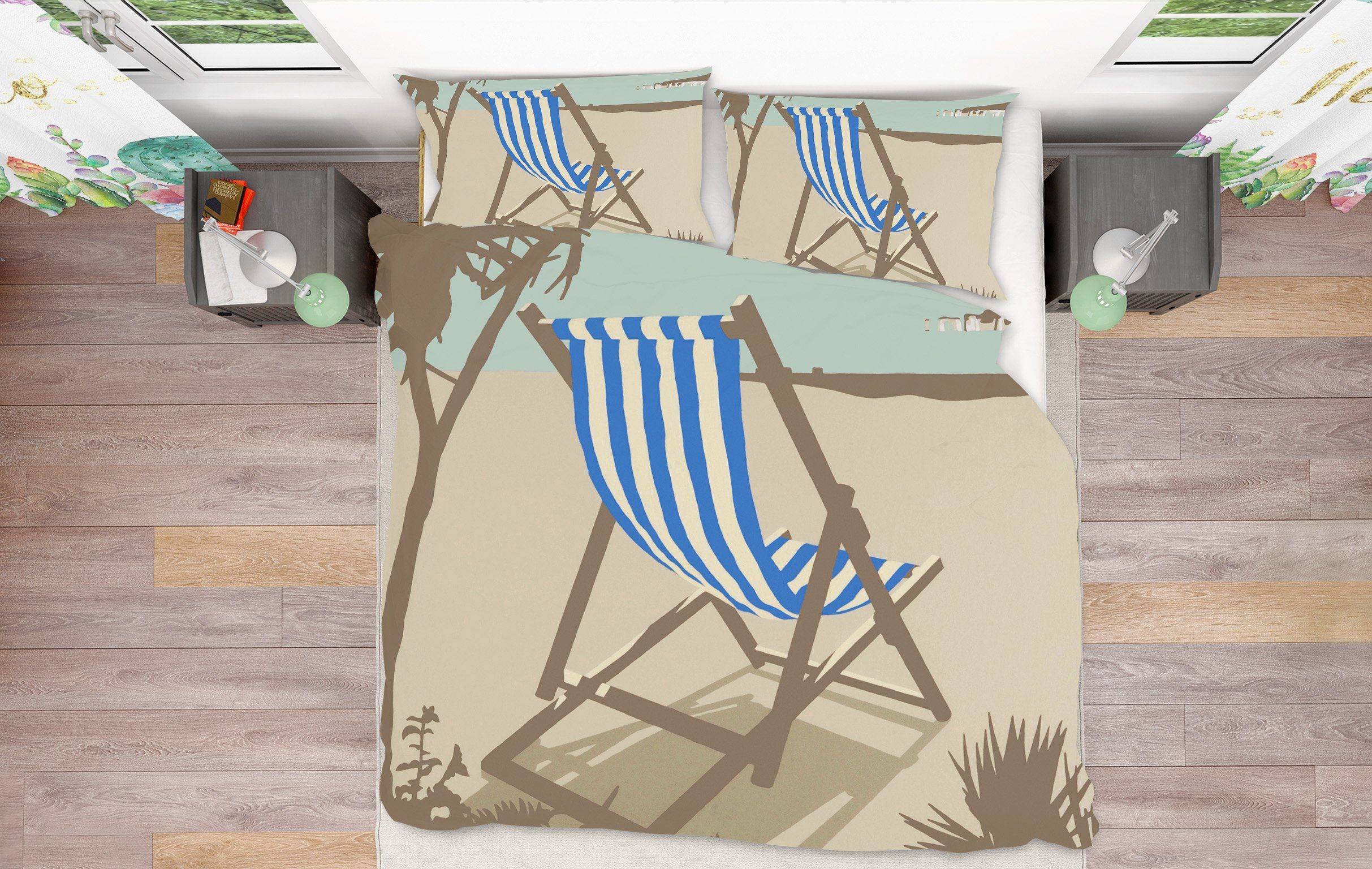 3D Bournemouth Blue Deckchair 2004 Steve Read Bedding Bed Pillowcases Quilt Quiet Covers AJ Creativity Home