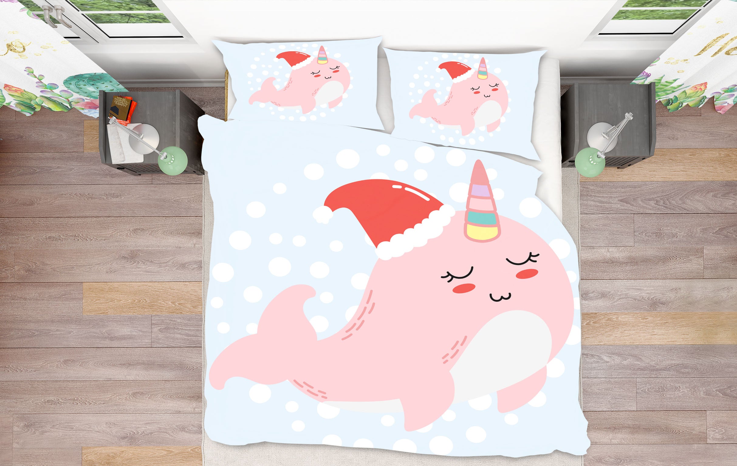 3D Cartoon Pink Whale 59008 Bed Pillowcases Quilt