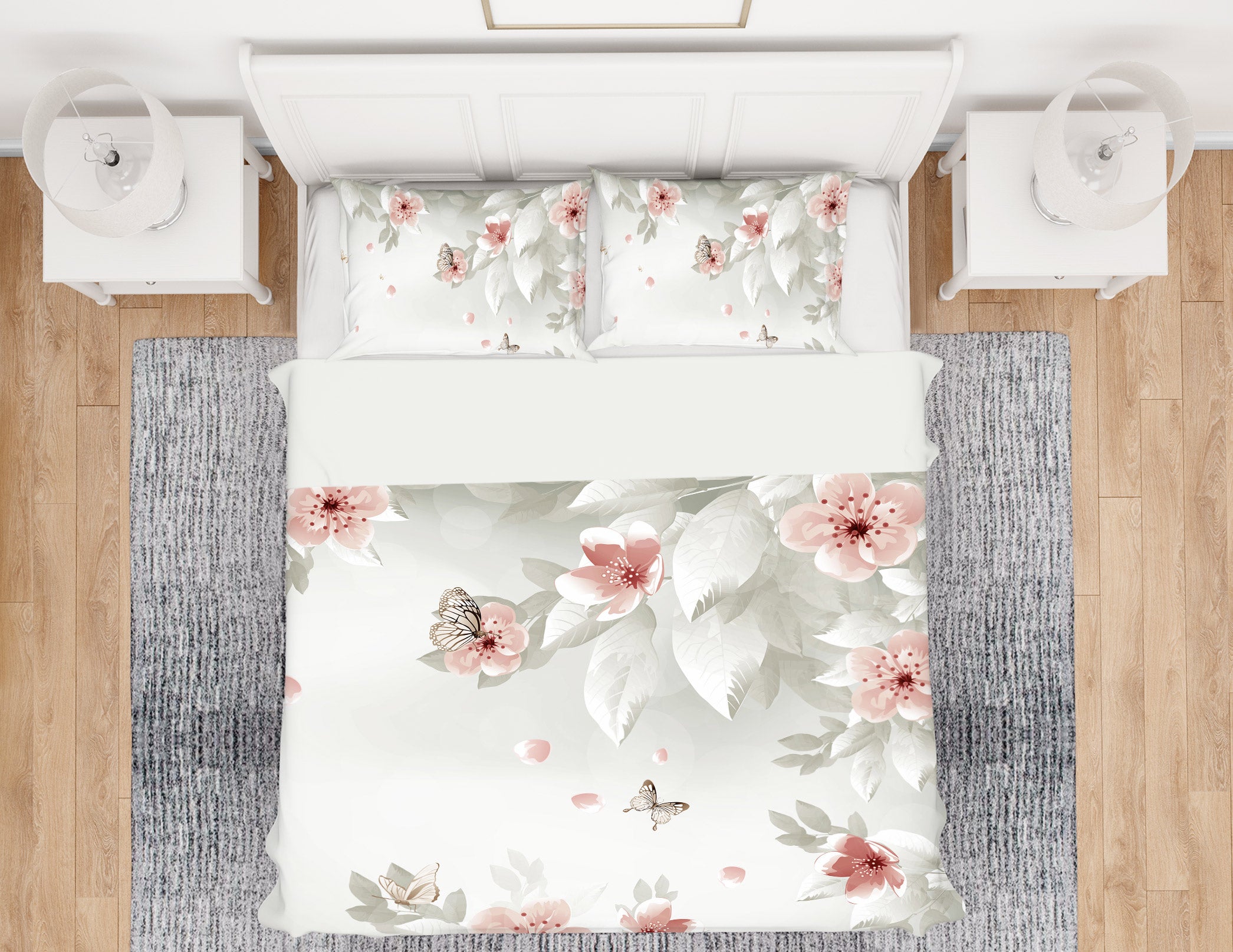 3D White Flowers 13014 Bed Pillowcases Quilt