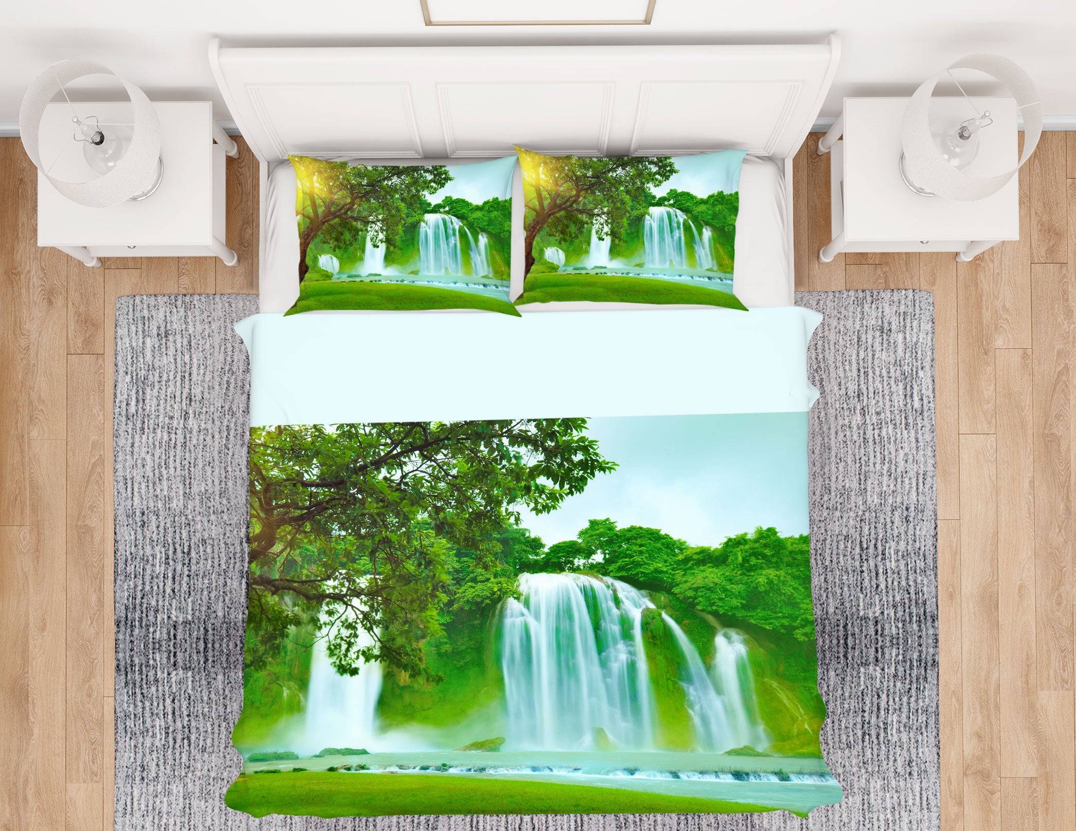 3D Green Tree Waterfall 12198 Bed Pillowcases Quilt