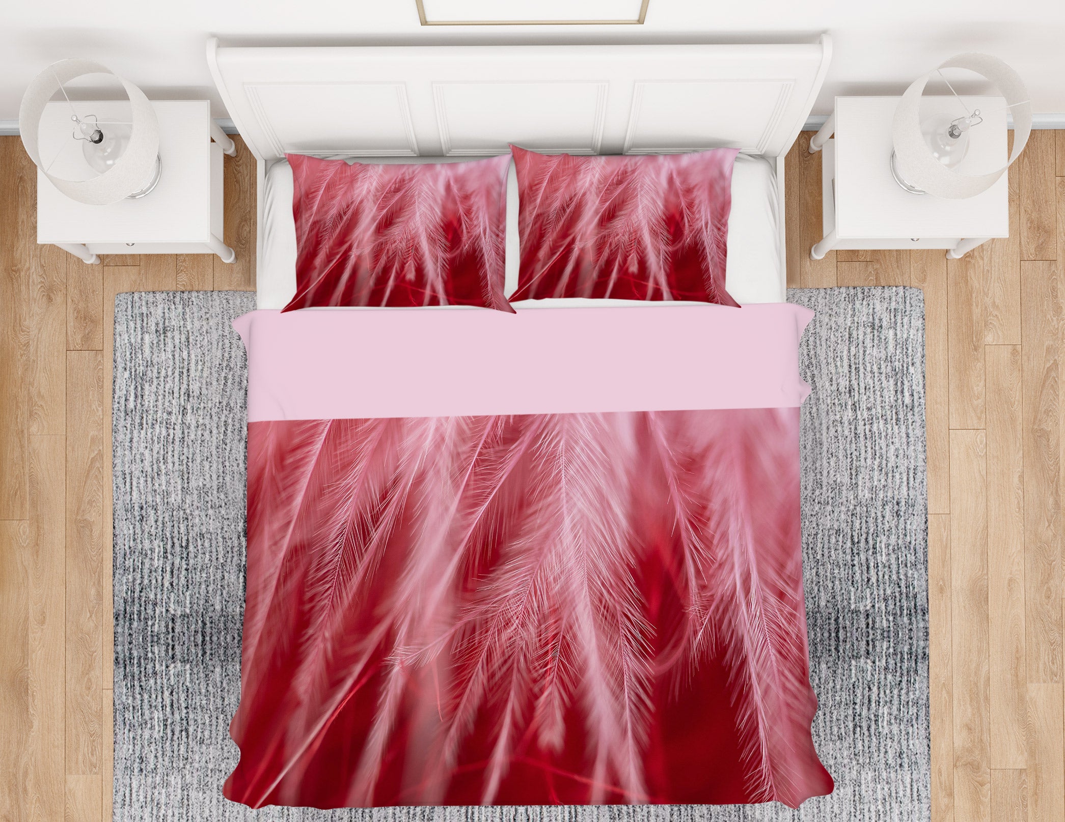 3D Red Feather 60020 Bed Pillowcases Quilt