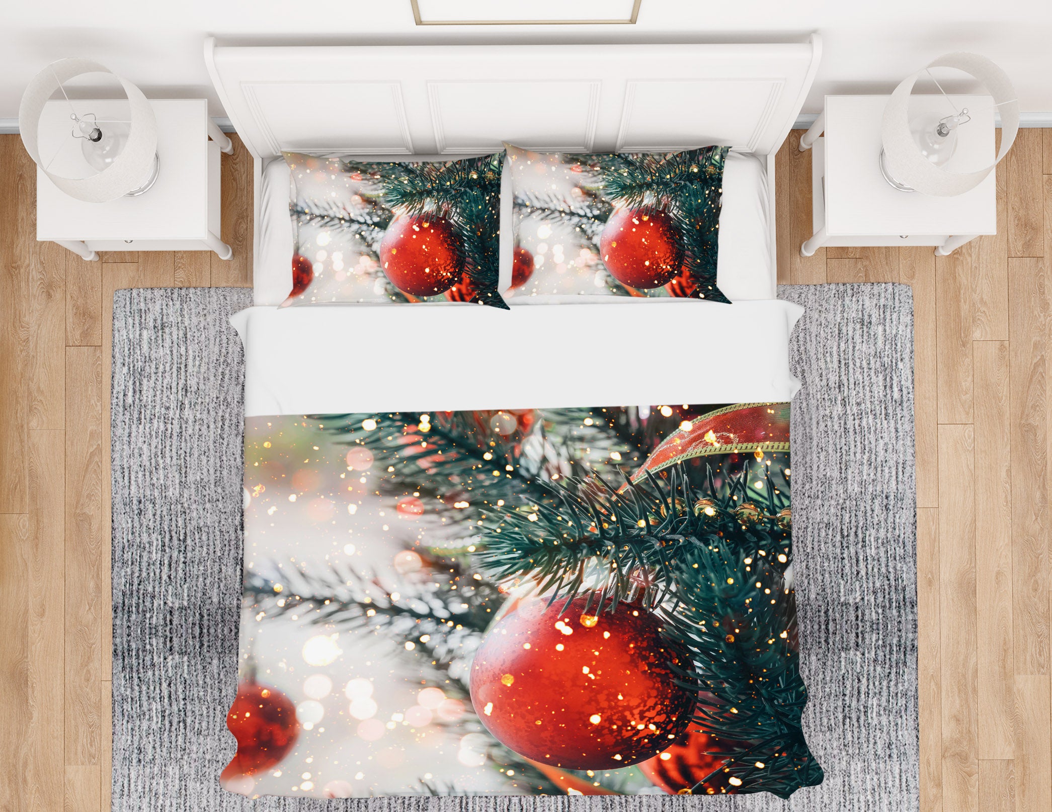 3D Red Ball Snowflake 61136 Bed Pillowcases Quilt