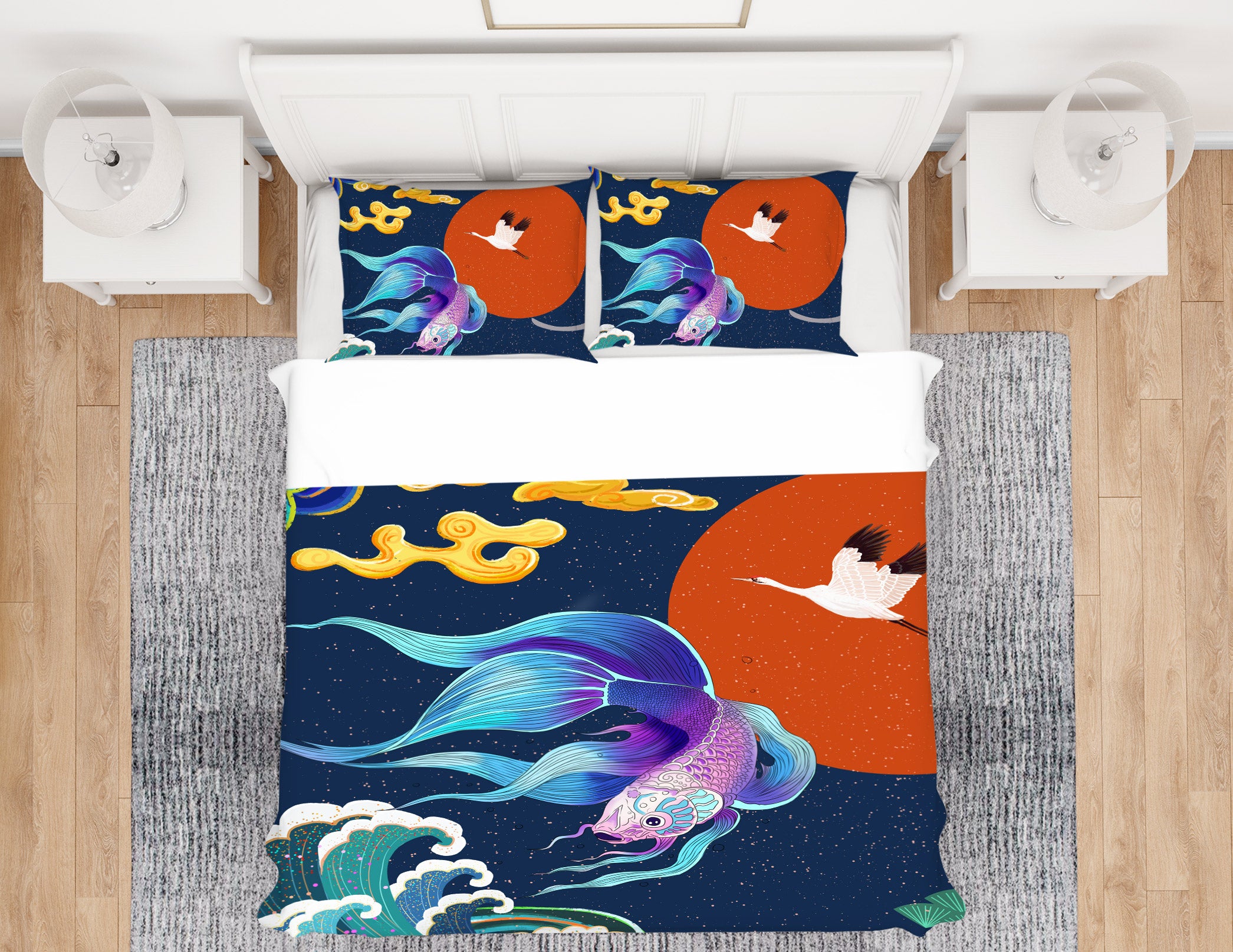 3D Goldfish Crane 12185 Bed Pillowcases Quilt
