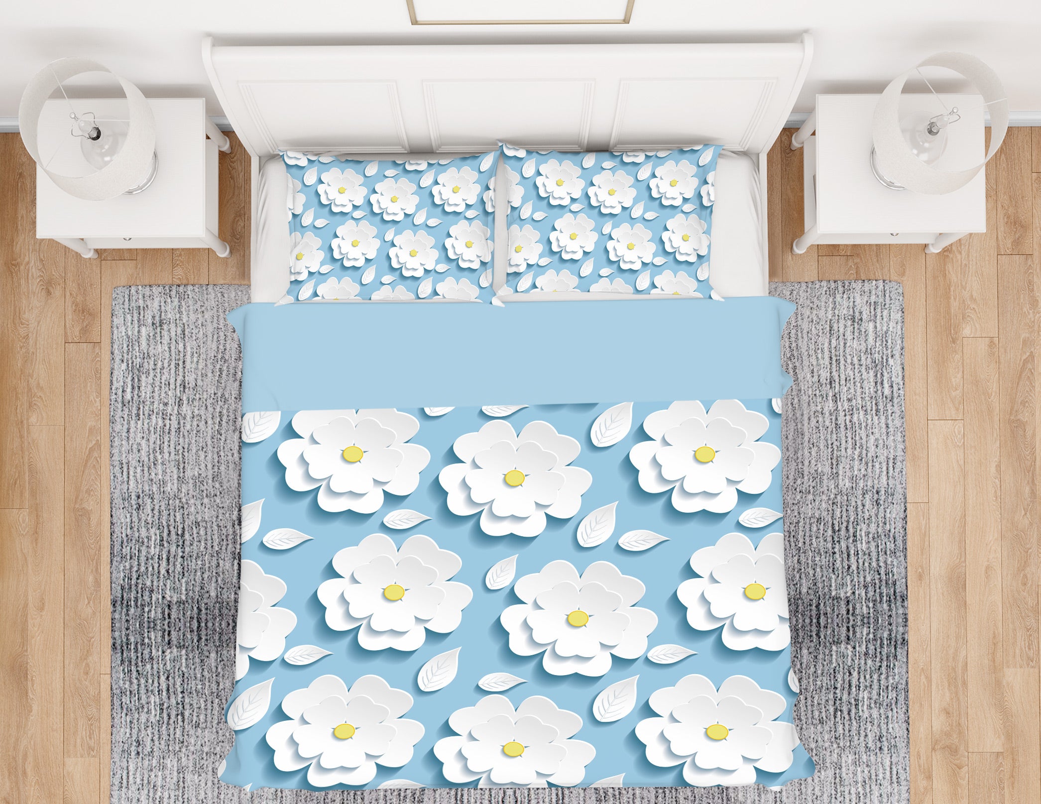 3D White Flower 13181 Bed Pillowcases Quilt