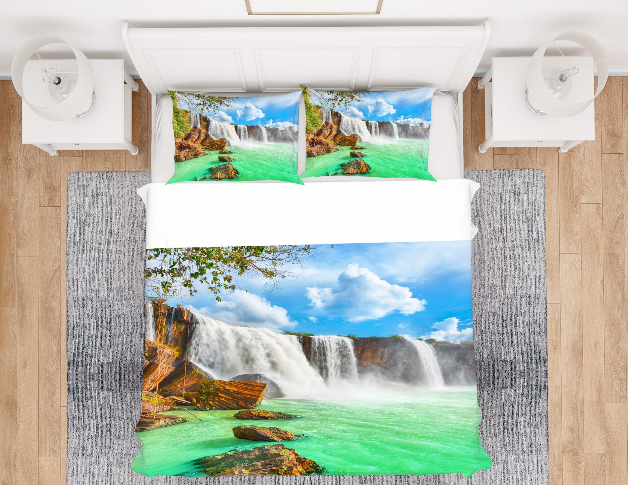 3D Lake Waterfall 12196 Bed Pillowcases Quilt