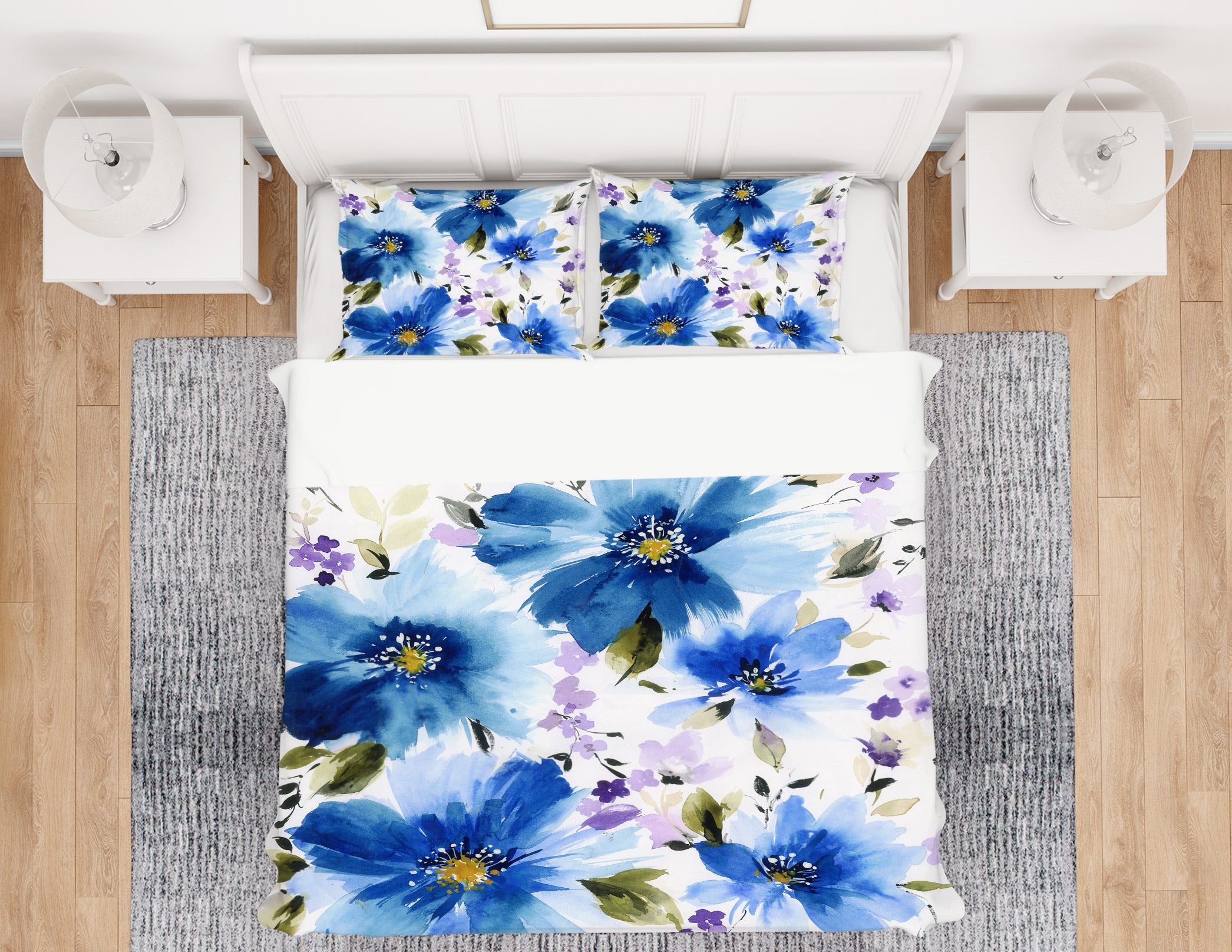 3D Blue Flowers 16085 Bed Pillowcases Quilt