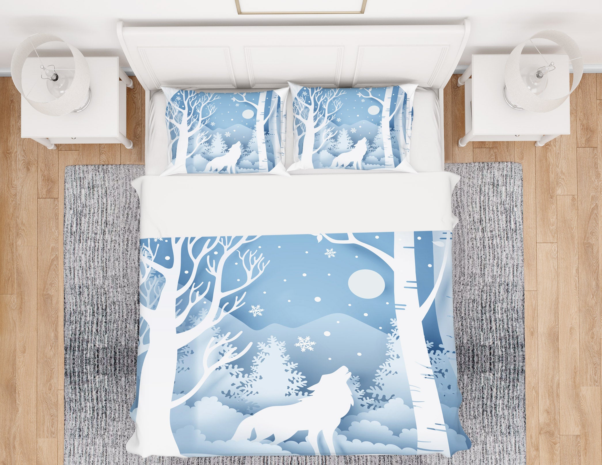 3D White Snowflake Wolf 59002 Bed Pillowcases Quilt