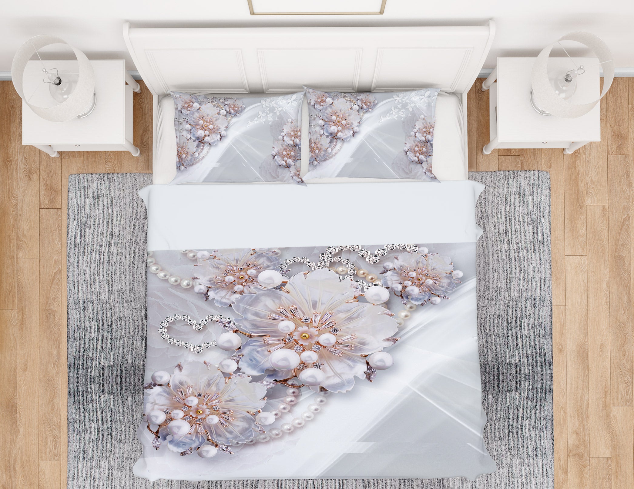 3D Pearl Flowers 13027 Bed Pillowcases Quilt