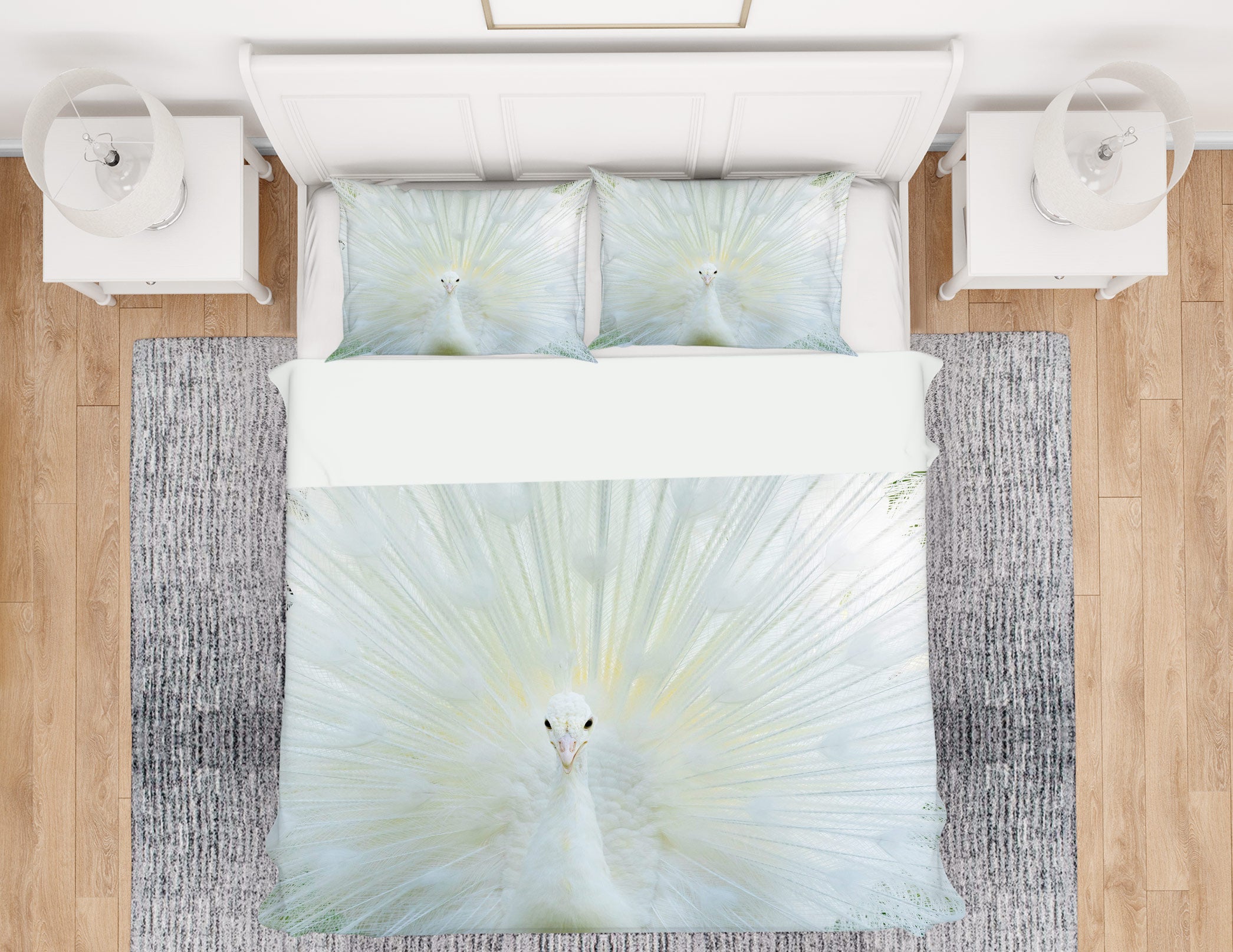 3D White Peacock 60052 Bed Pillowcases Quilt