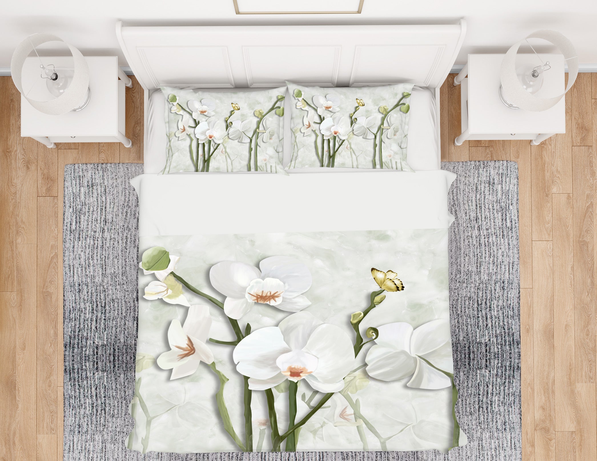 3D White Flowers 12080 Bed Pillowcases Quilt