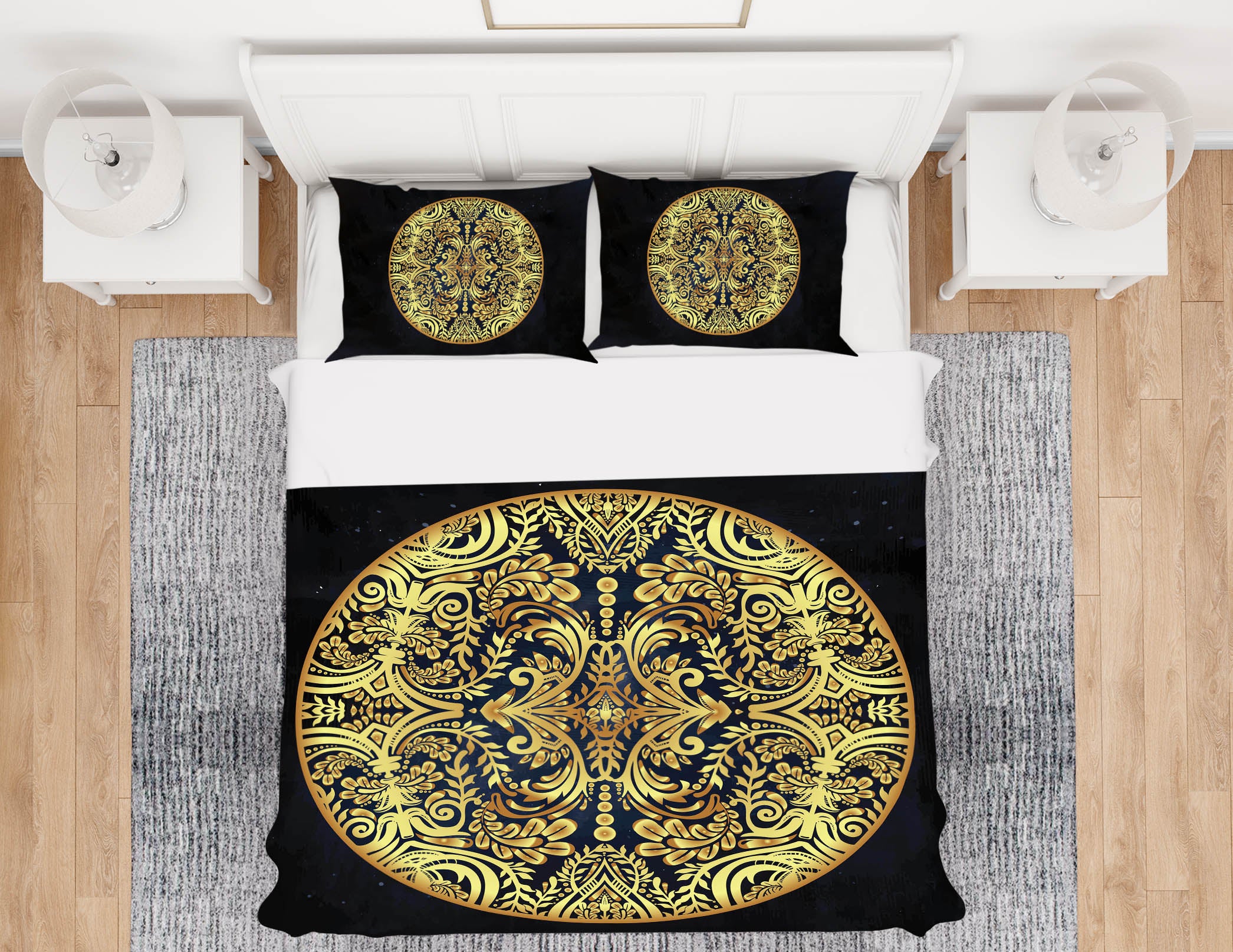 3D Golden Circle Pattern 59030 Bed Pillowcases Quilt