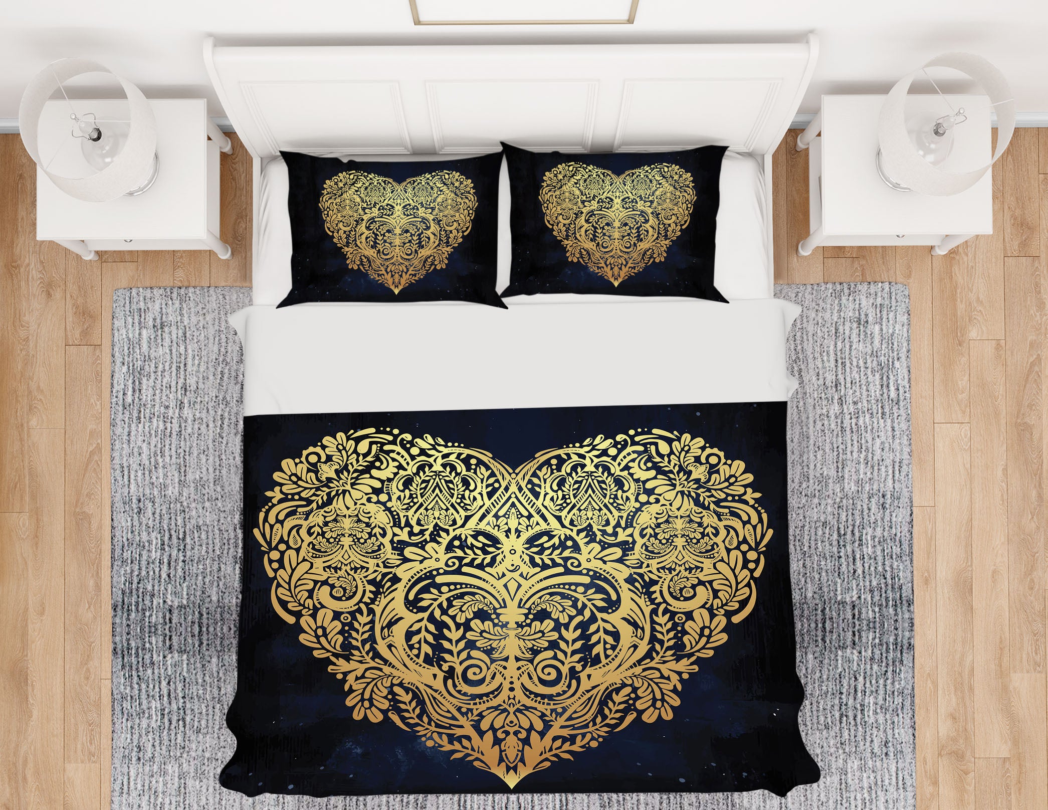 3D Heart Golden Pattern 59065 Bed Pillowcases Quilt