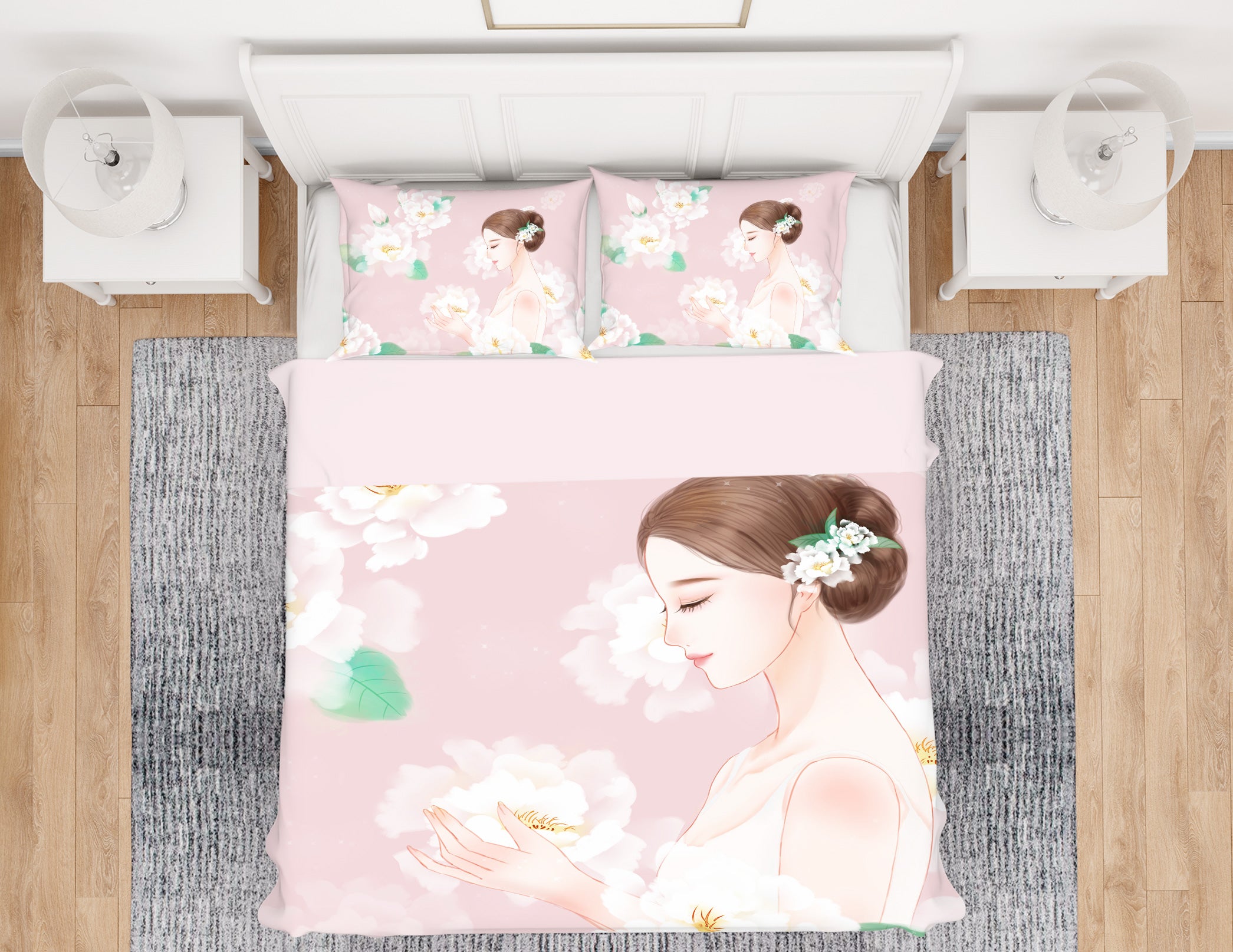 3D Female Pink Flowers 12003 Bed Pillowcases Quilt