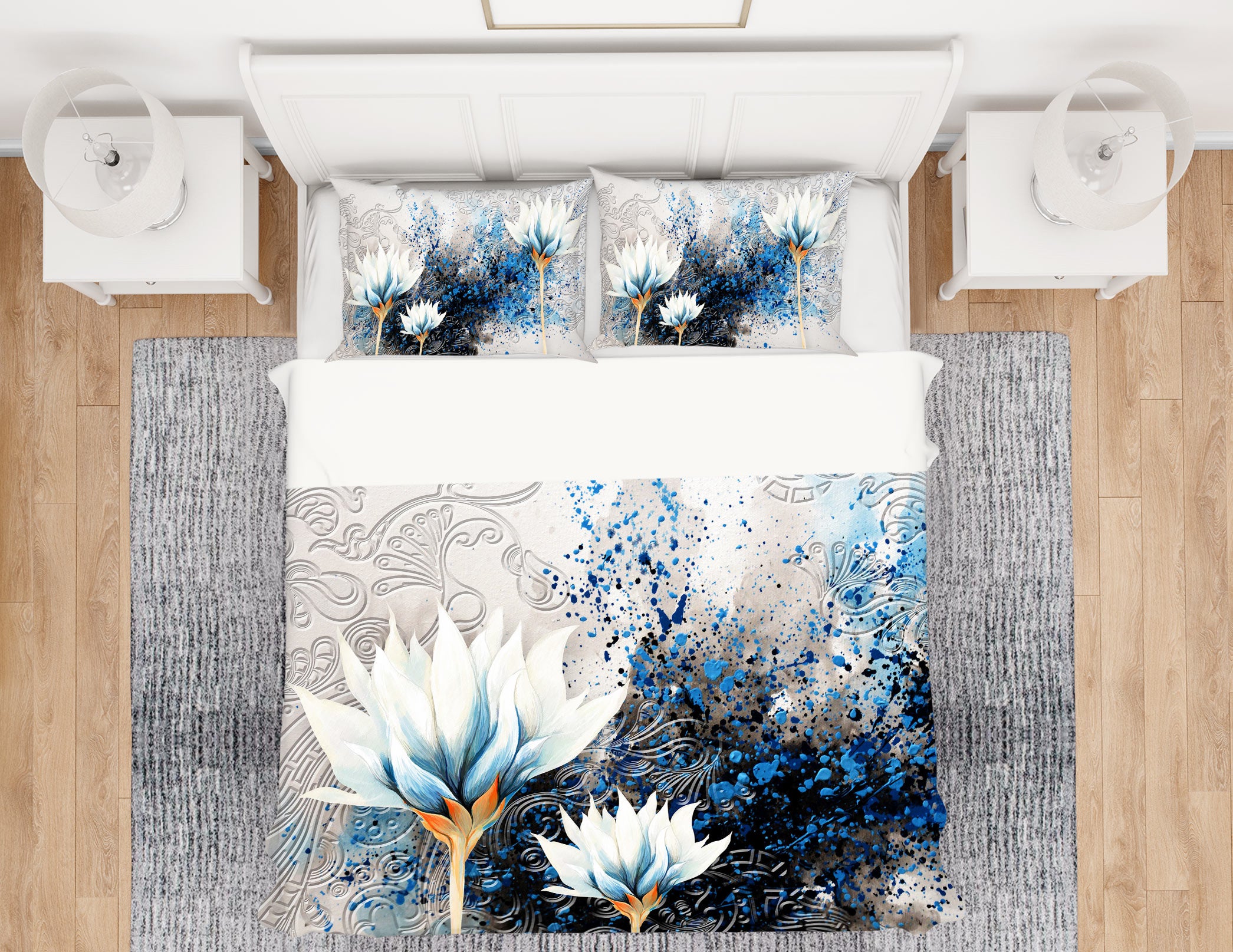 3D Blue Flowers 13026 Bed Pillowcases Quilt
