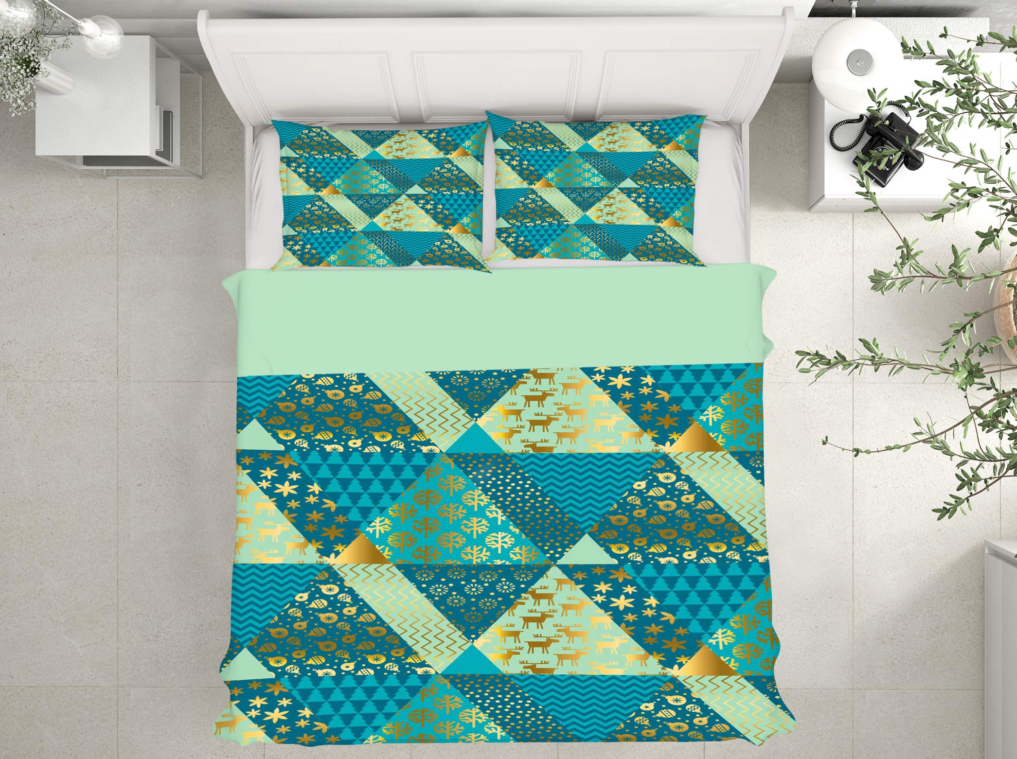 3D Green Triangle 51014 Christmas Quilt Duvet Cover Xmas Bed Pillowcases