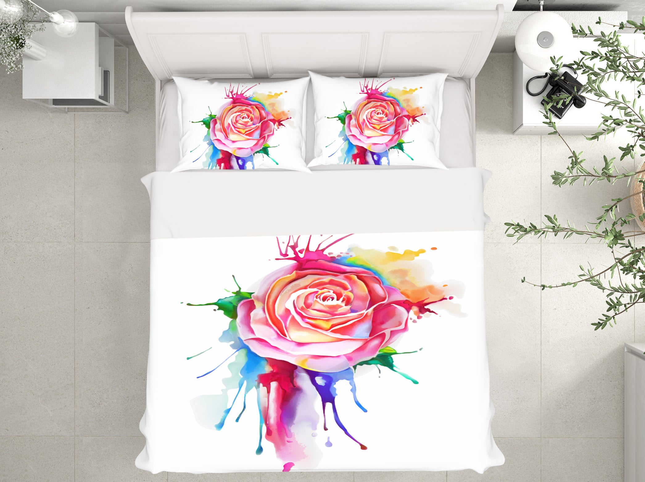 3D Colorful Watercolor Roses 58223 Bed Pillowcases Quilt