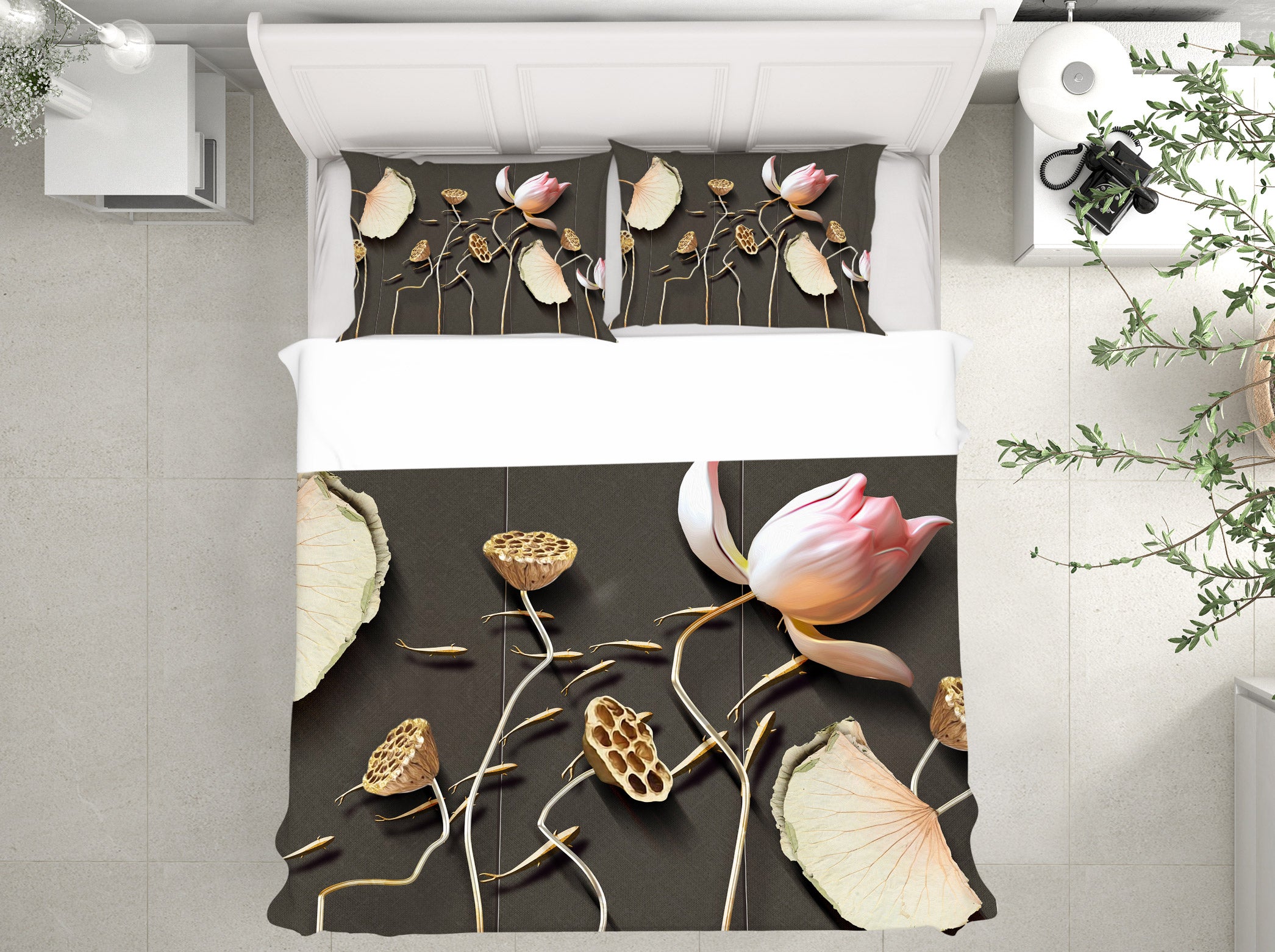 3D Lotus 12078 Bed Pillowcases Quilt