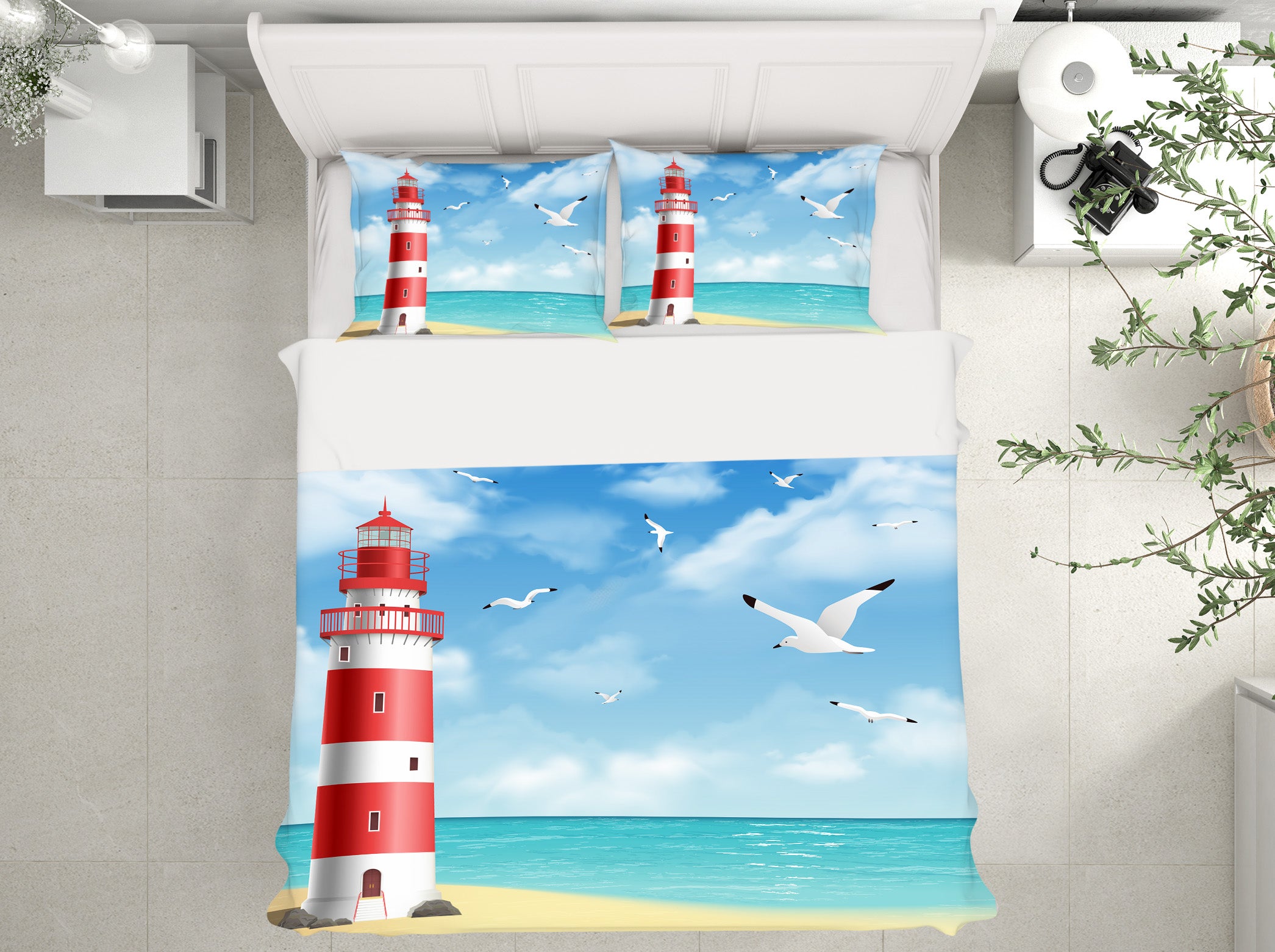 3D Lighthouse Seagull 19153 Bed Pillowcases Quilt