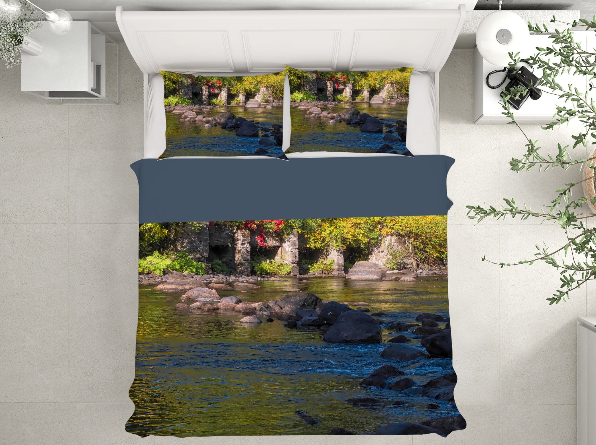 3D River Stones Leaves 1018 Jerry LoFaro bedding Bed Pillowcases Quilt Quiet Covers AJ Creativity Home