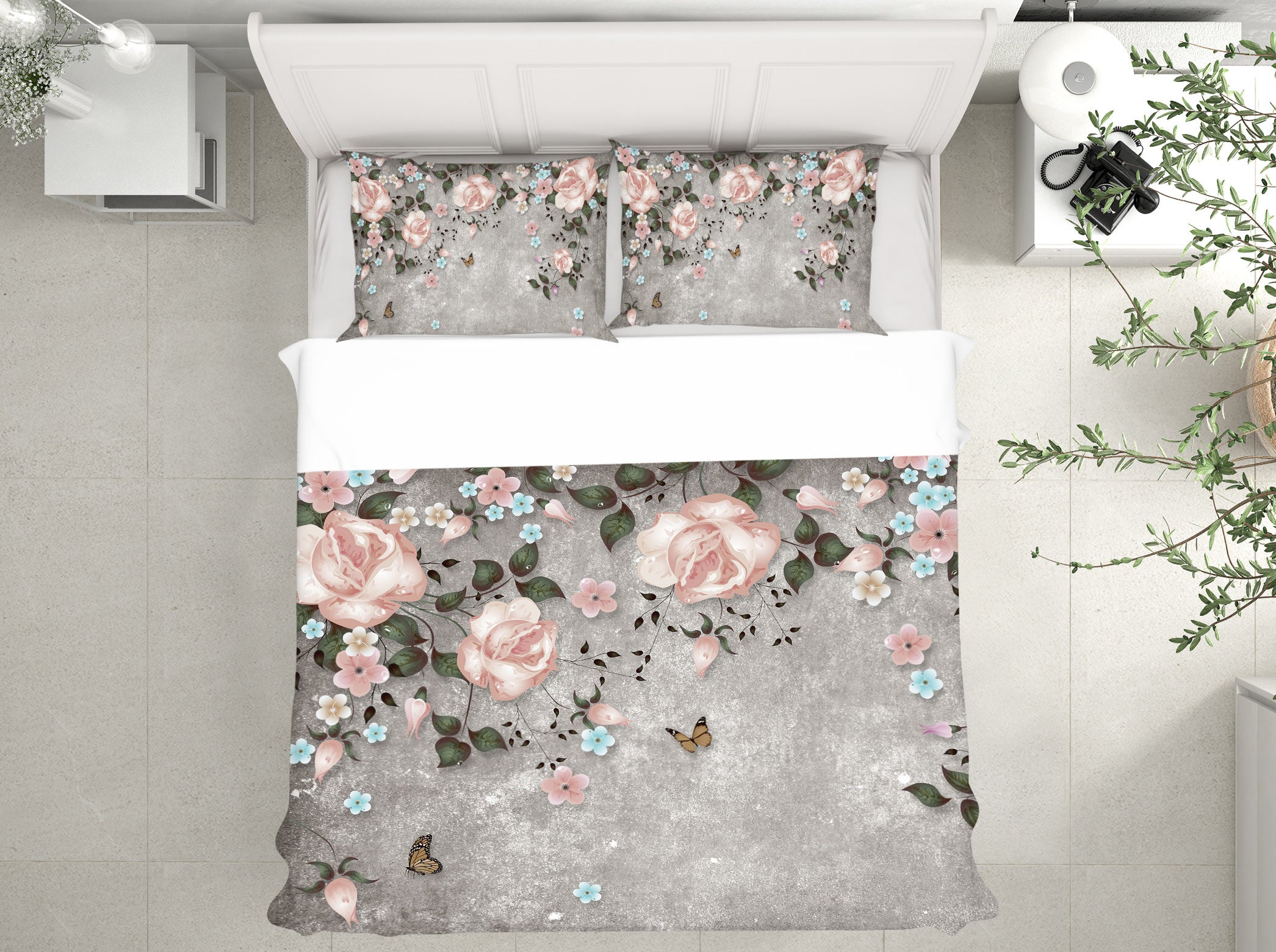 3D Gray Flowers 13122 Bed Pillowcases Quilt
