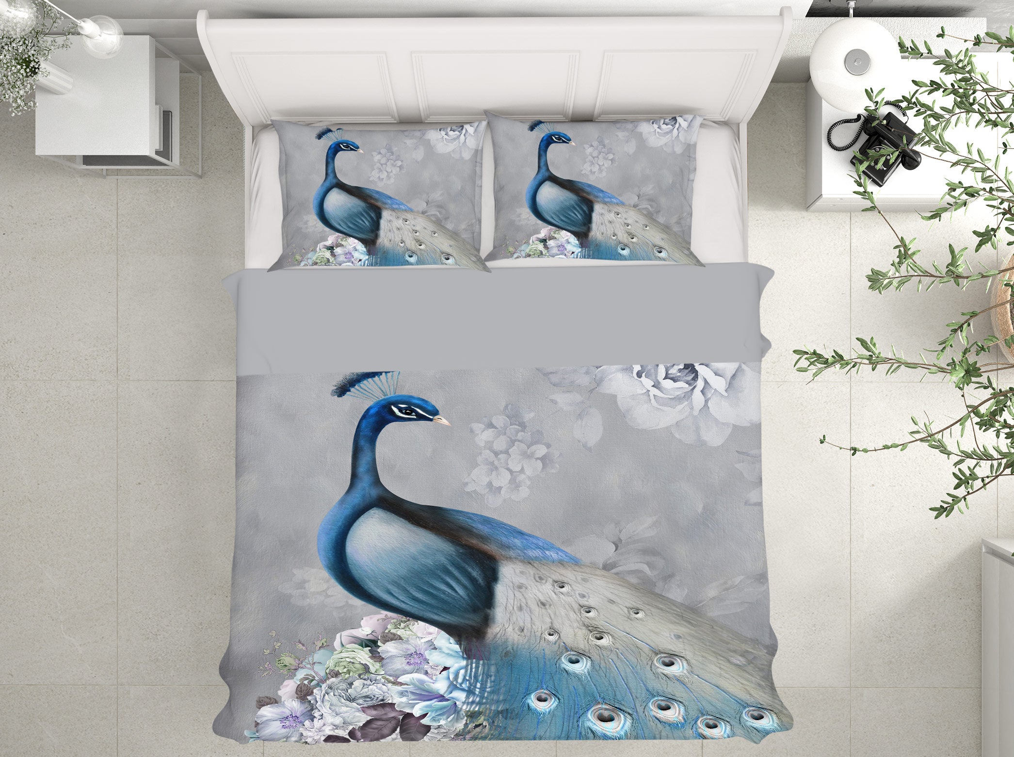 3D Blue Peacock 13055 Bed Pillowcases Quilt