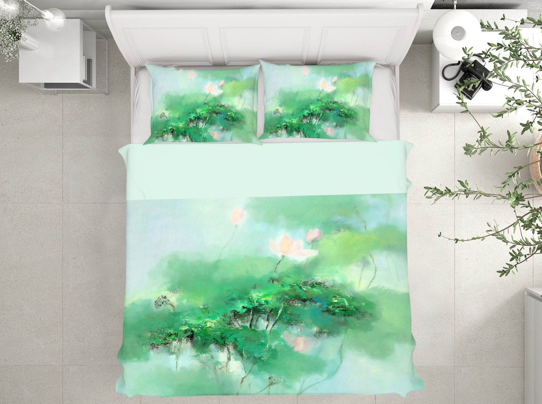 3D Green Lotus 12155 Bed Pillowcases Quilt