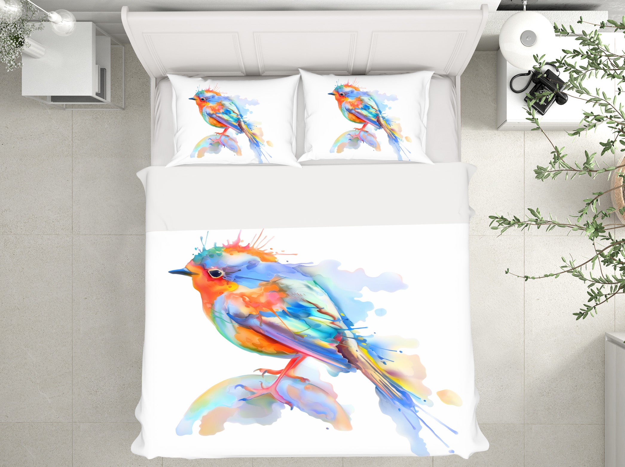 3D Colorful Watercolor Sparrow 58228 Bed Pillowcases Quilt